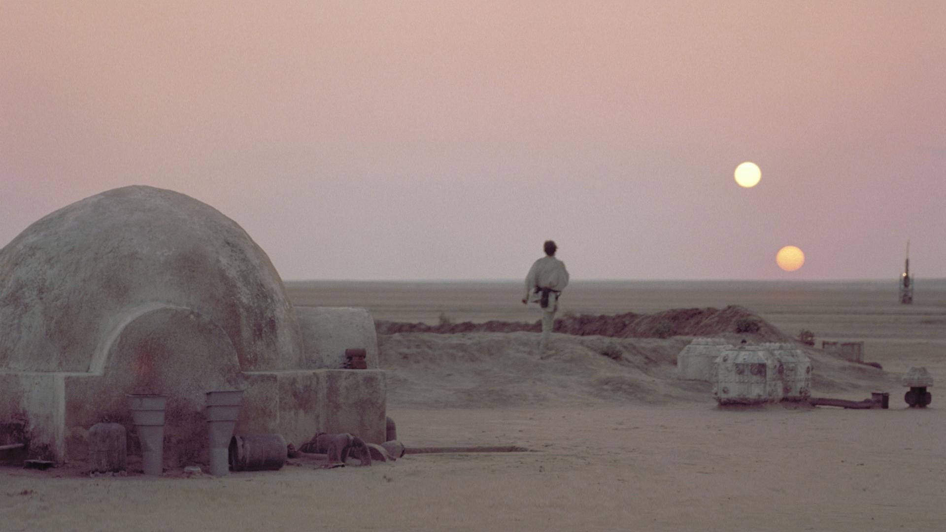Star Wars Landscape, binary sunset, desert landscape, Full HD Desktop Wallpaper