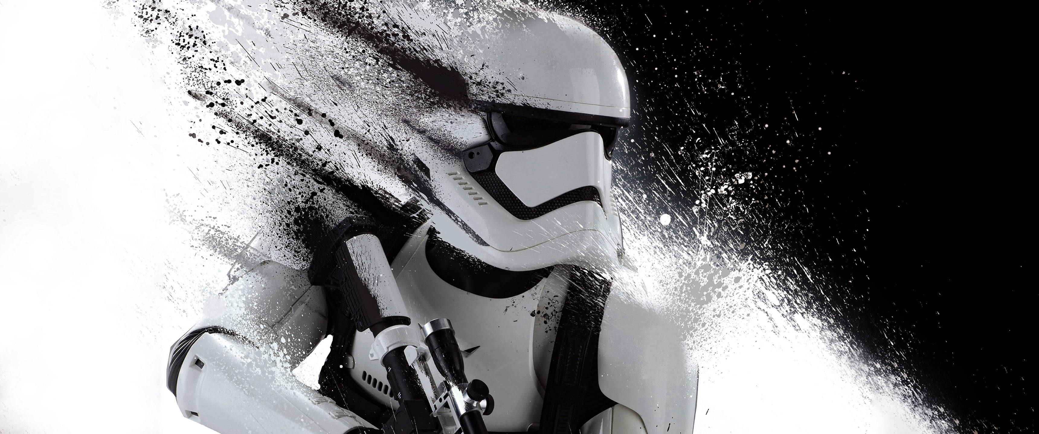 stormtrooper, white and black particle burst, stark black background, 2K Desktop Wallpaper