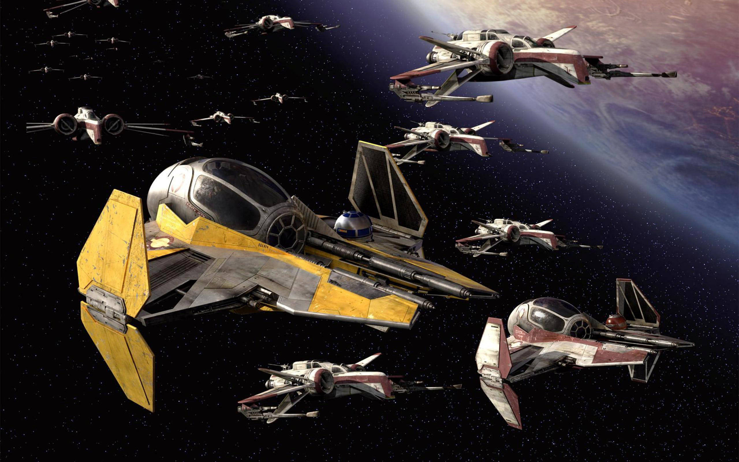 Star Wars Landscape, starfighters, starry space, 2K Desktop Wallpaper