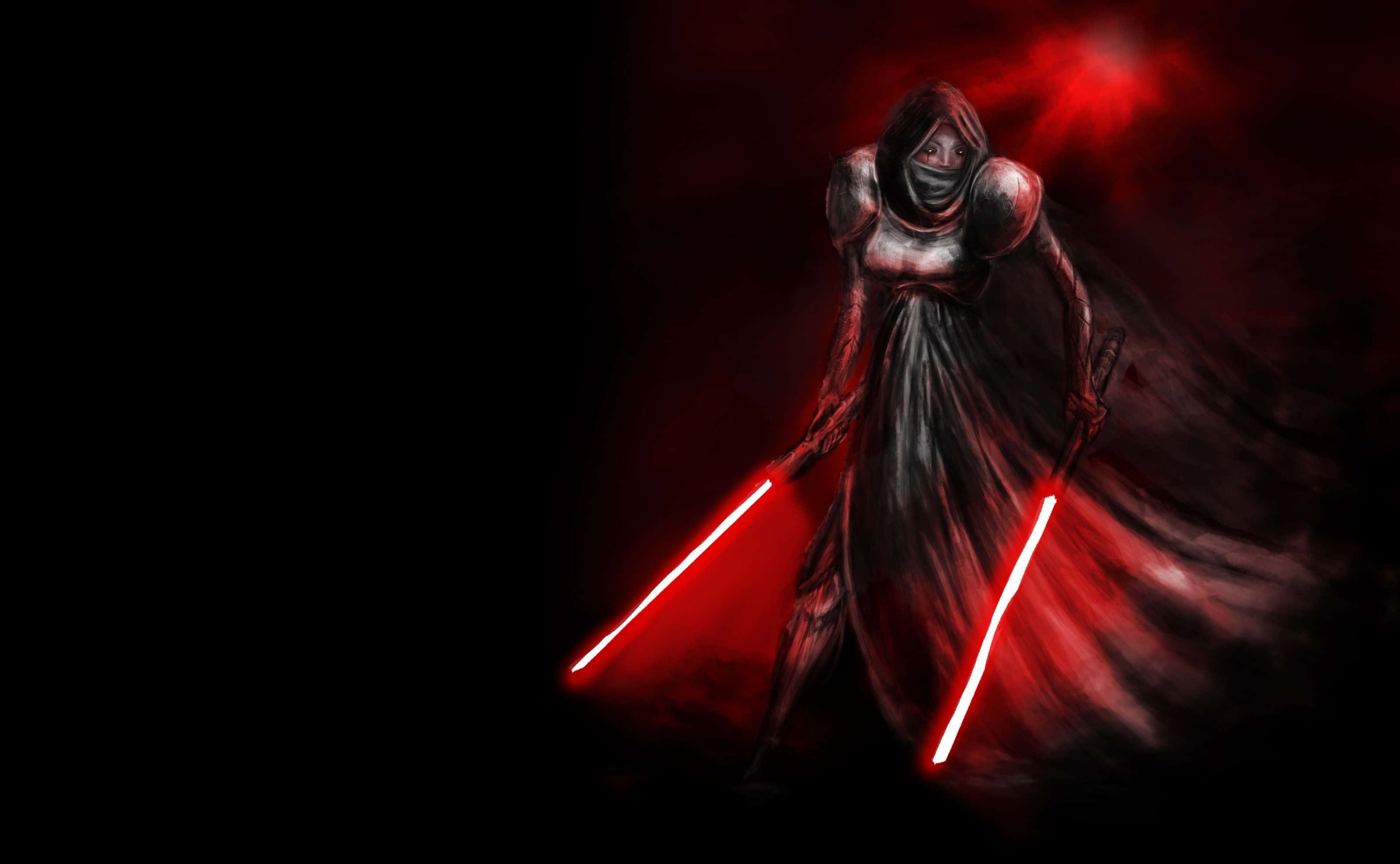 Star Wars Lightsaber, red lightsabers, cloaked dark figure, 2K Desktop Wallpaper