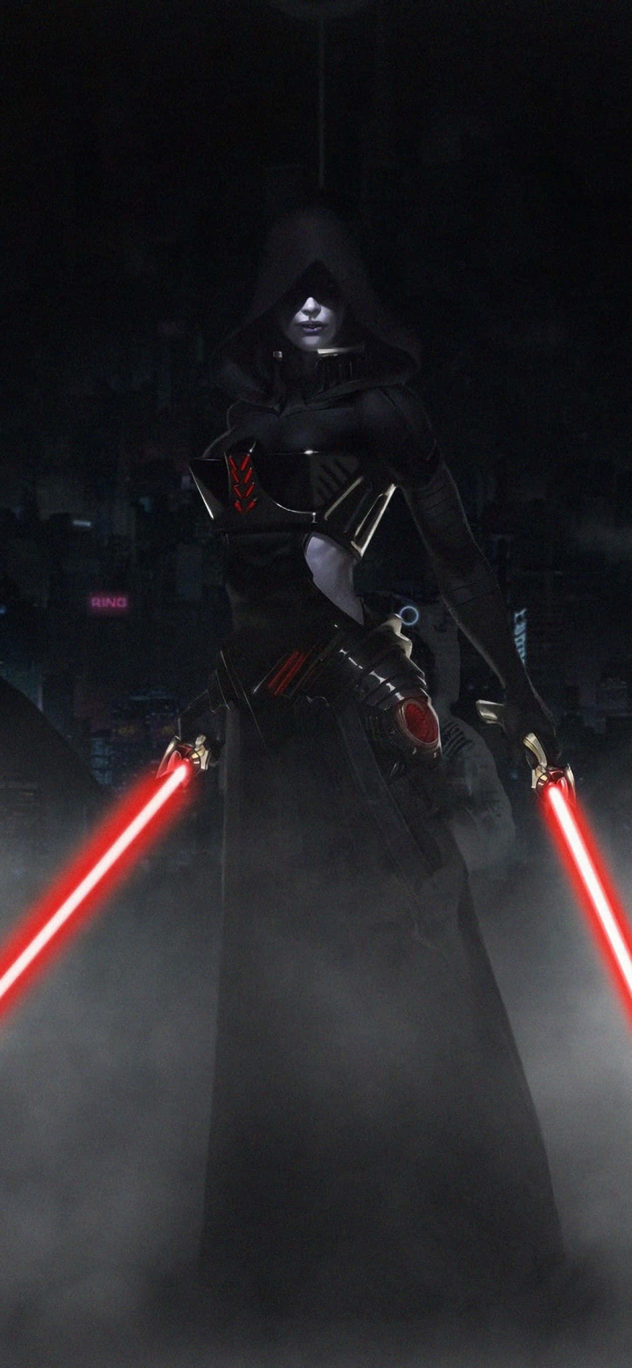 Star Wars Lightsaber, red lightsabers, hooded dark figure, 2K Phone Wallpaper