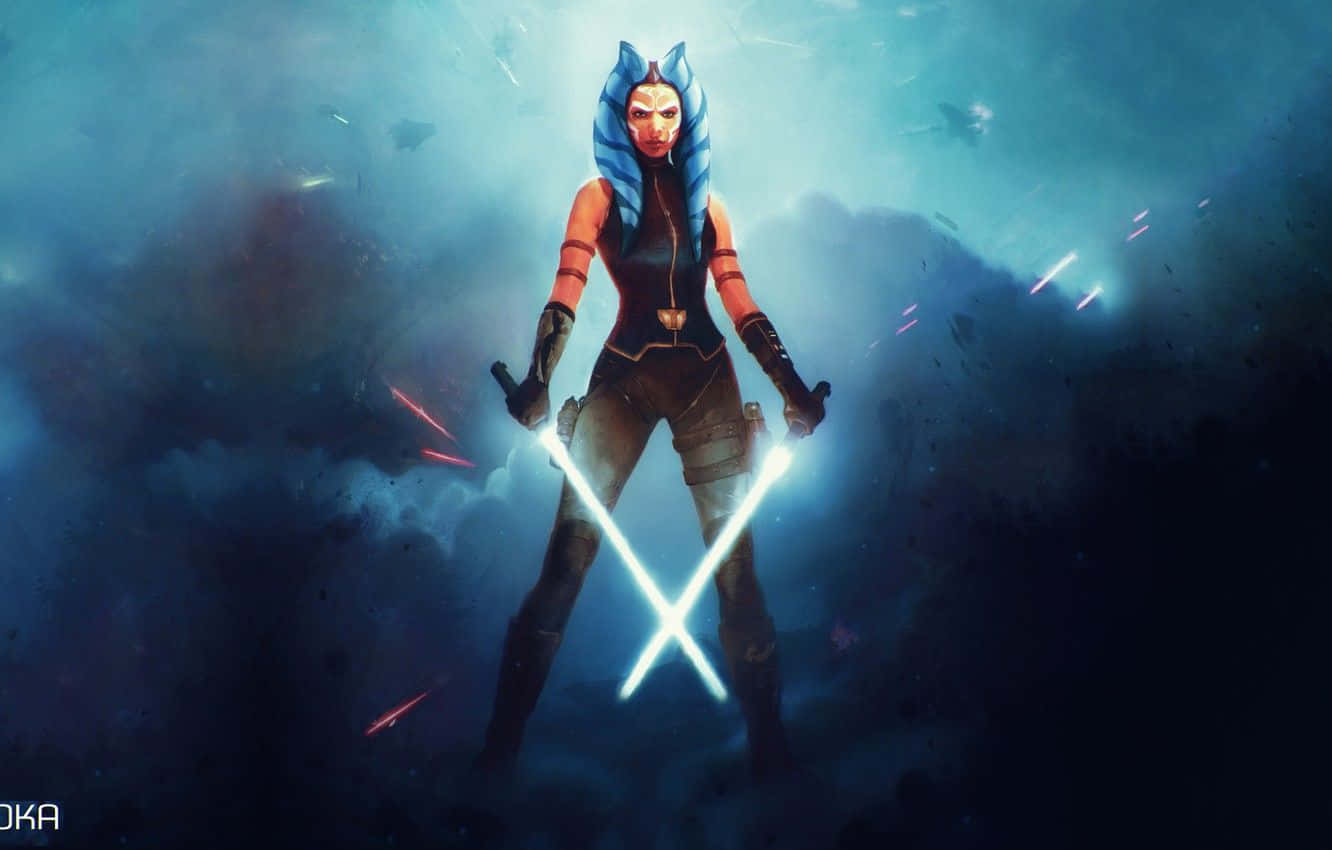 Star Wars Lightsaber, blue hair, glowing lightsabers, HD Desktop Wallpaper