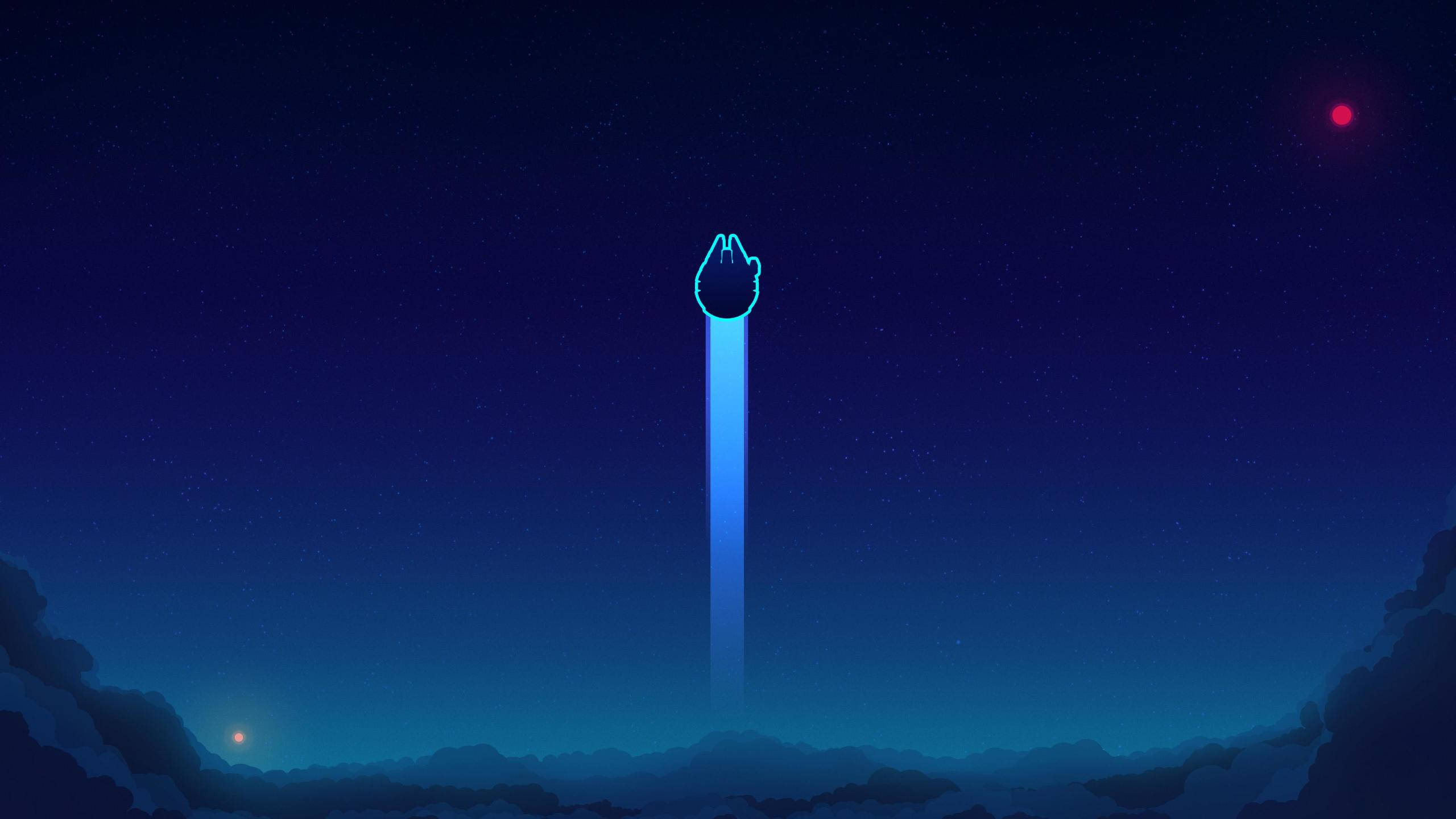 Star Wars, glowing blue hand-shaped beacon, starry night sky, 2K Desktop Wallpaper