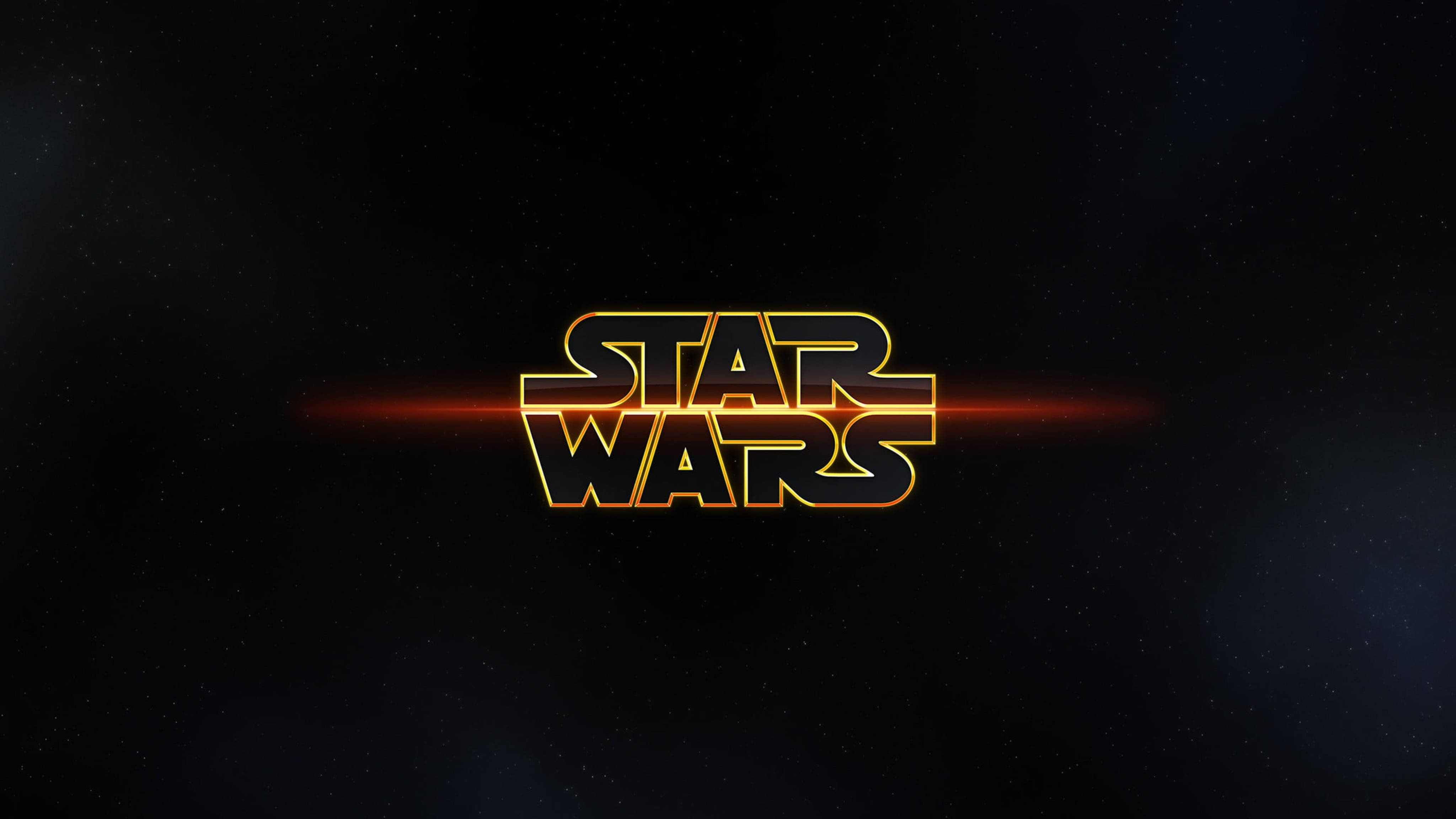 Star Wars Logo, gold, orange, 4K Desktop Wallpaper