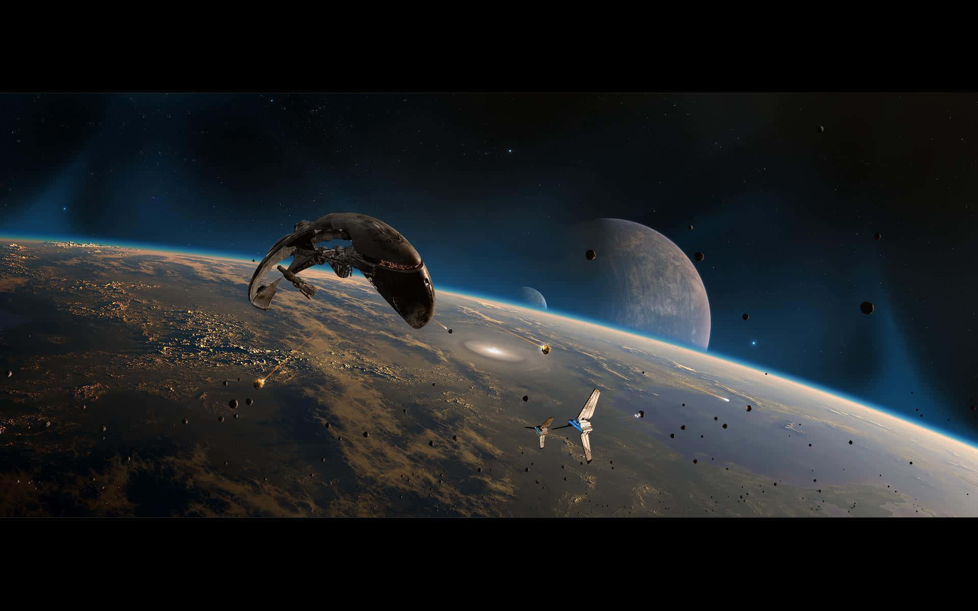Star Wars, space battle scene, spaceship, Full HD Desktop Wallpaper