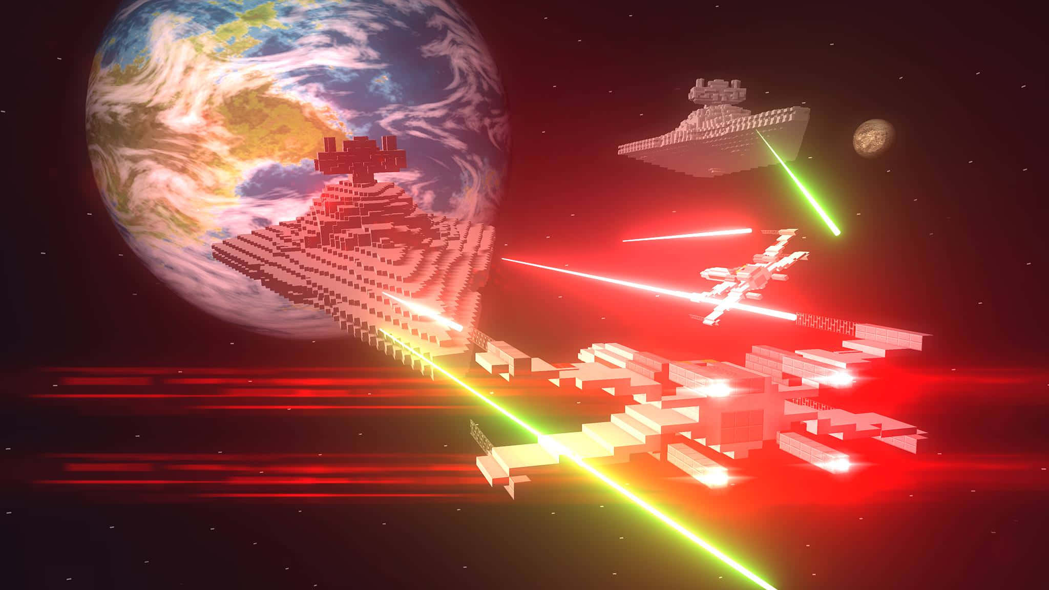 Star Wars, space battle, pixelated starships, Full HD Desktop Wallpaper