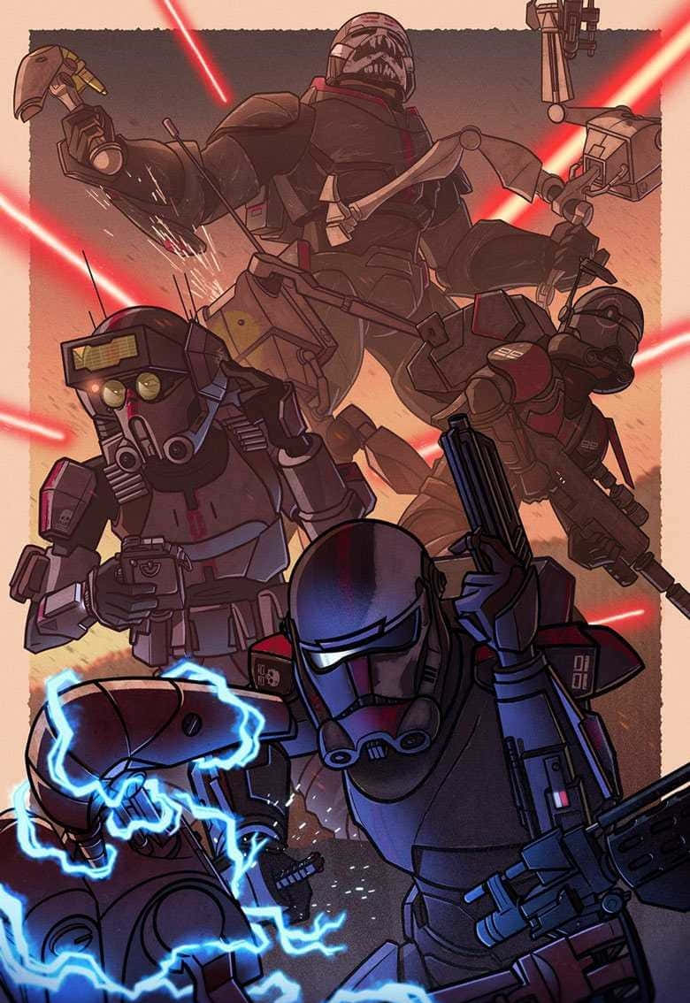 Star Wars The Bad Batch, armored soldiers, red and blue energy weapons, SD Phone Wallpaper