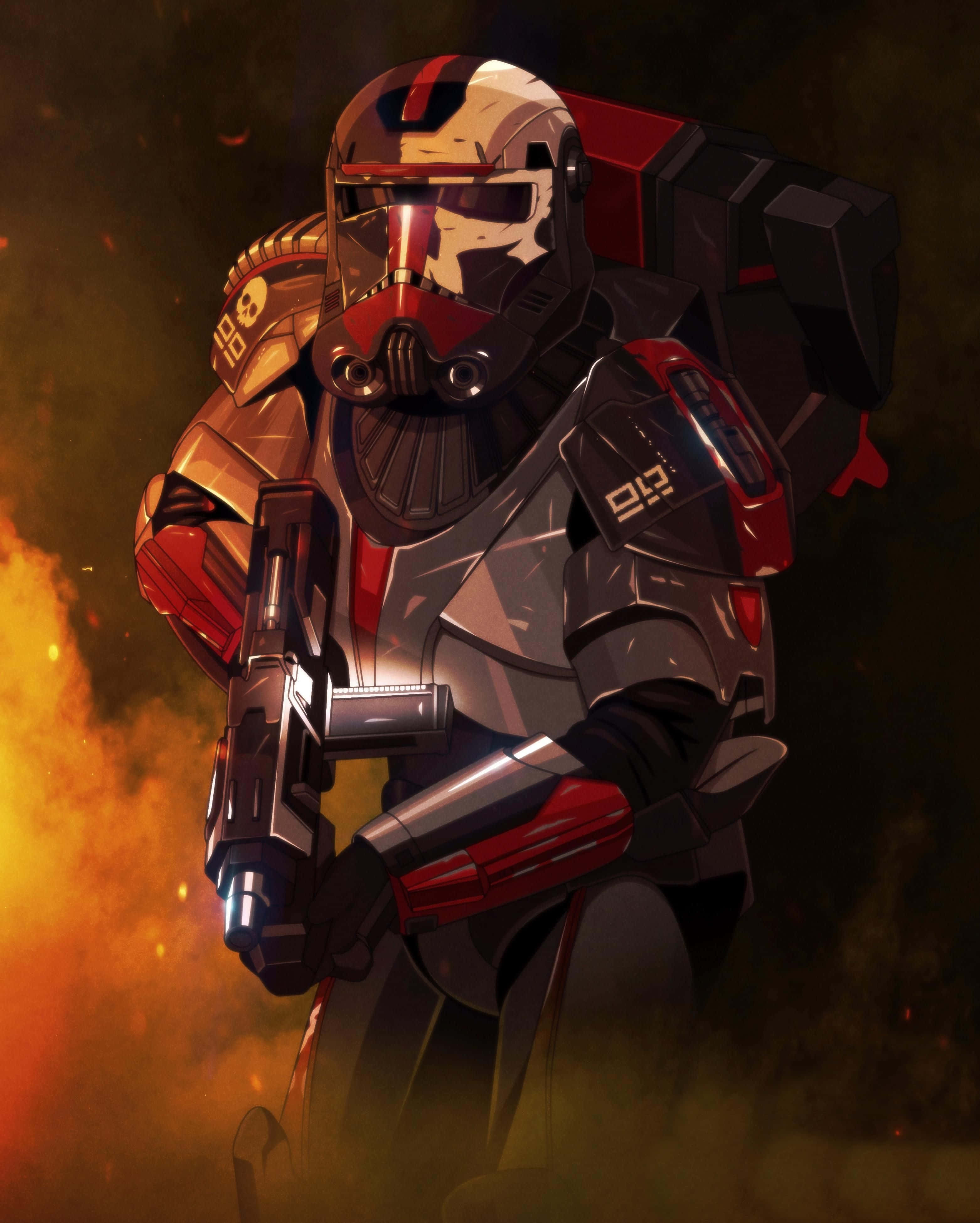 Star Wars The Bad Batch, red and silver armor, blaster, 4K Phone Wallpaper