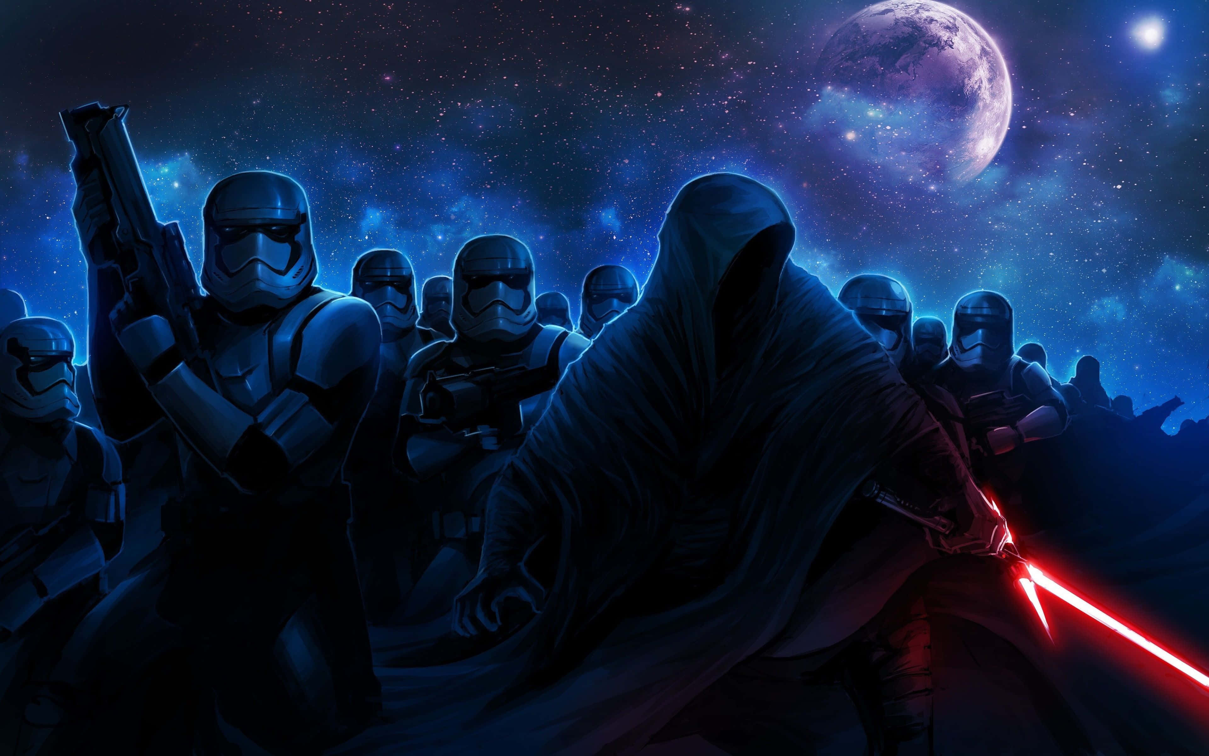 Star Wars The Force Awakens, red lightsaber, stormtroopers, 4K Desktop Wallpaper