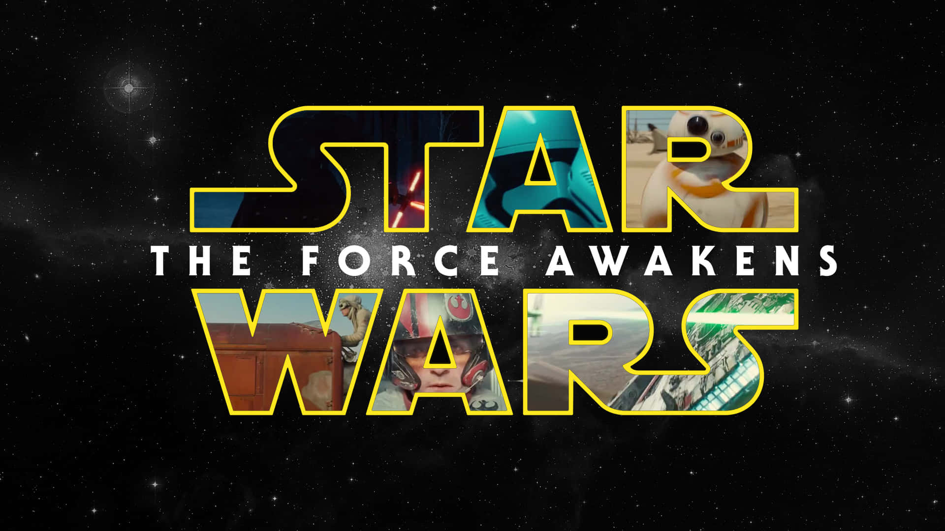 Star Wars The Force Awakens, Star Wars logo, starry space backdrop, Full HD Desktop Wallpaper