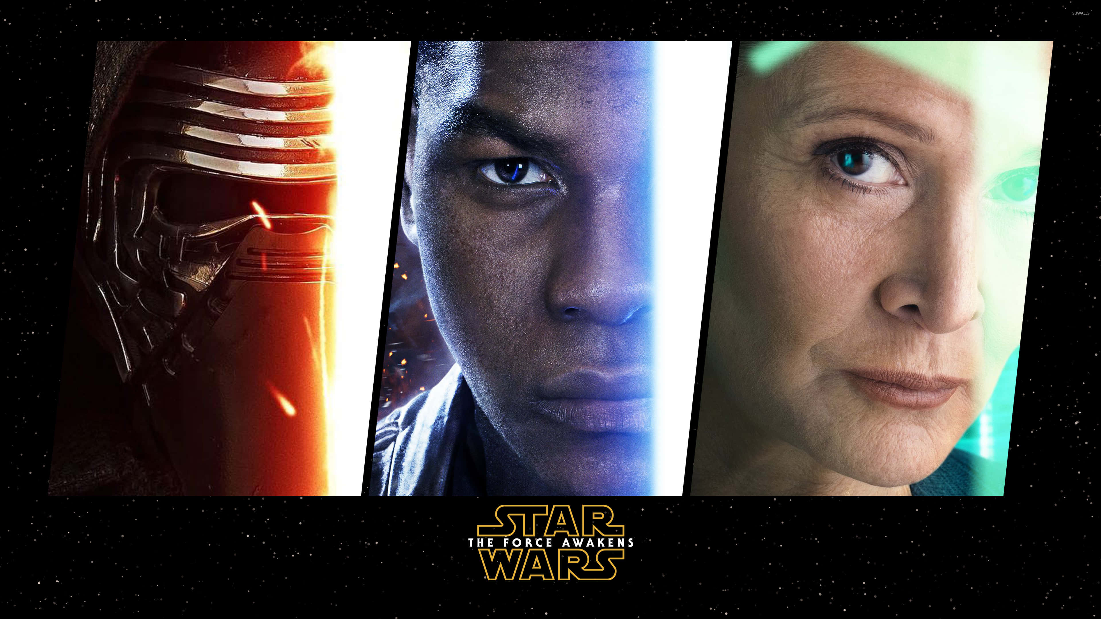Star Wars The Force Awakens, lightsabers, starry space backdrop, 4K Desktop Wallpaper