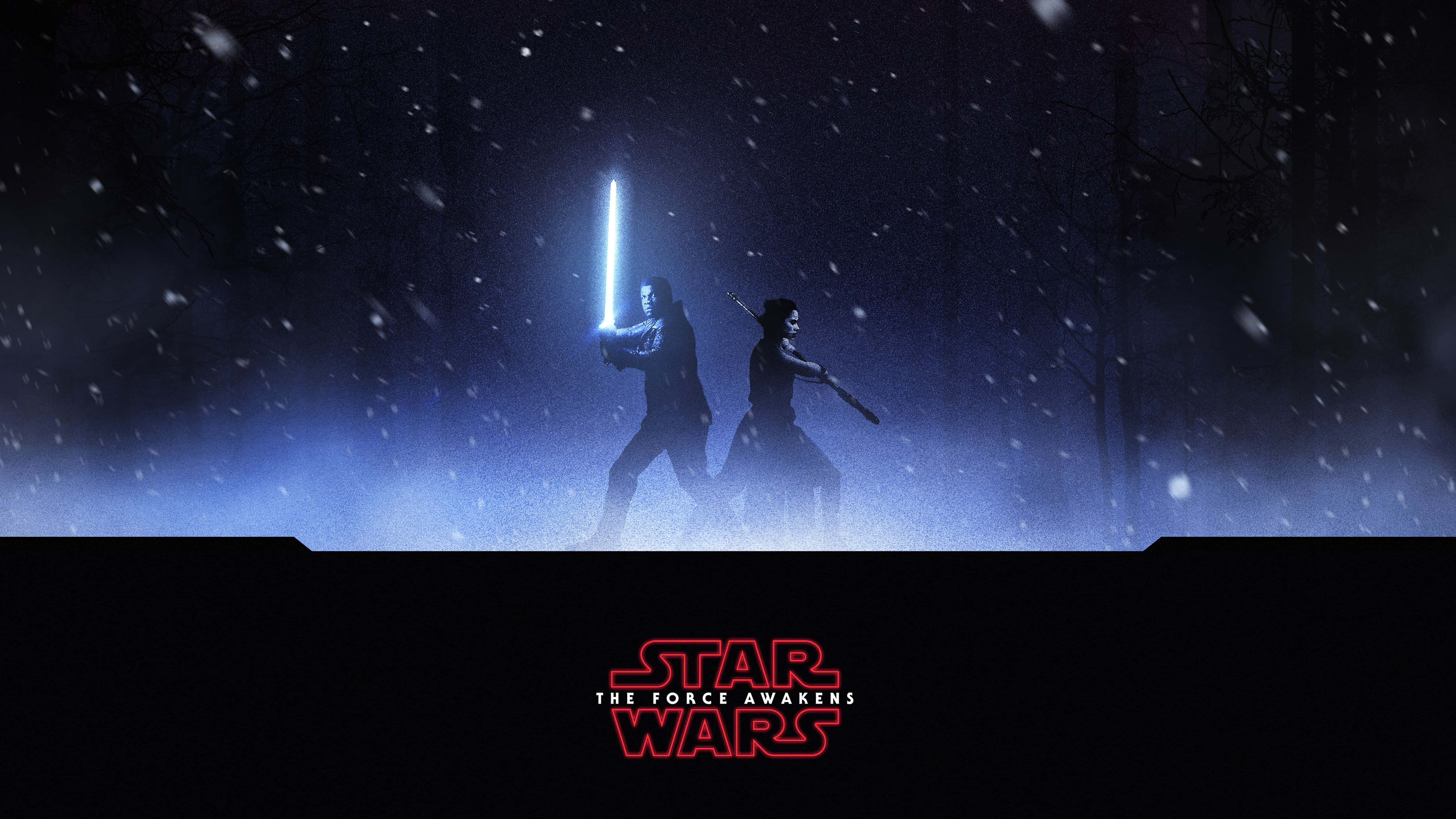 Star Wars The Force Awakens, lightsabers, snowy forest, 5K Desktop Wallpaper