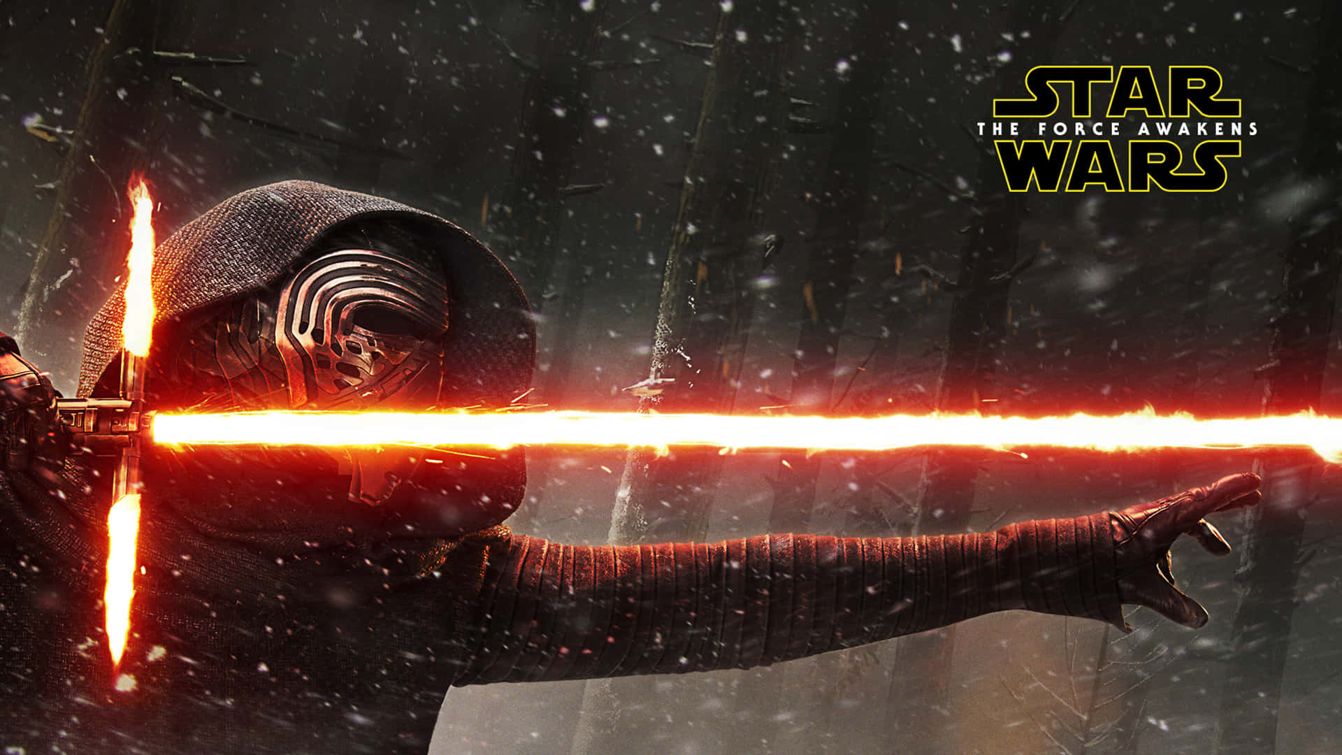 Star Wars The Force Awakens, red lightsaber, masked figure, Full HD Desktop Wallpaper