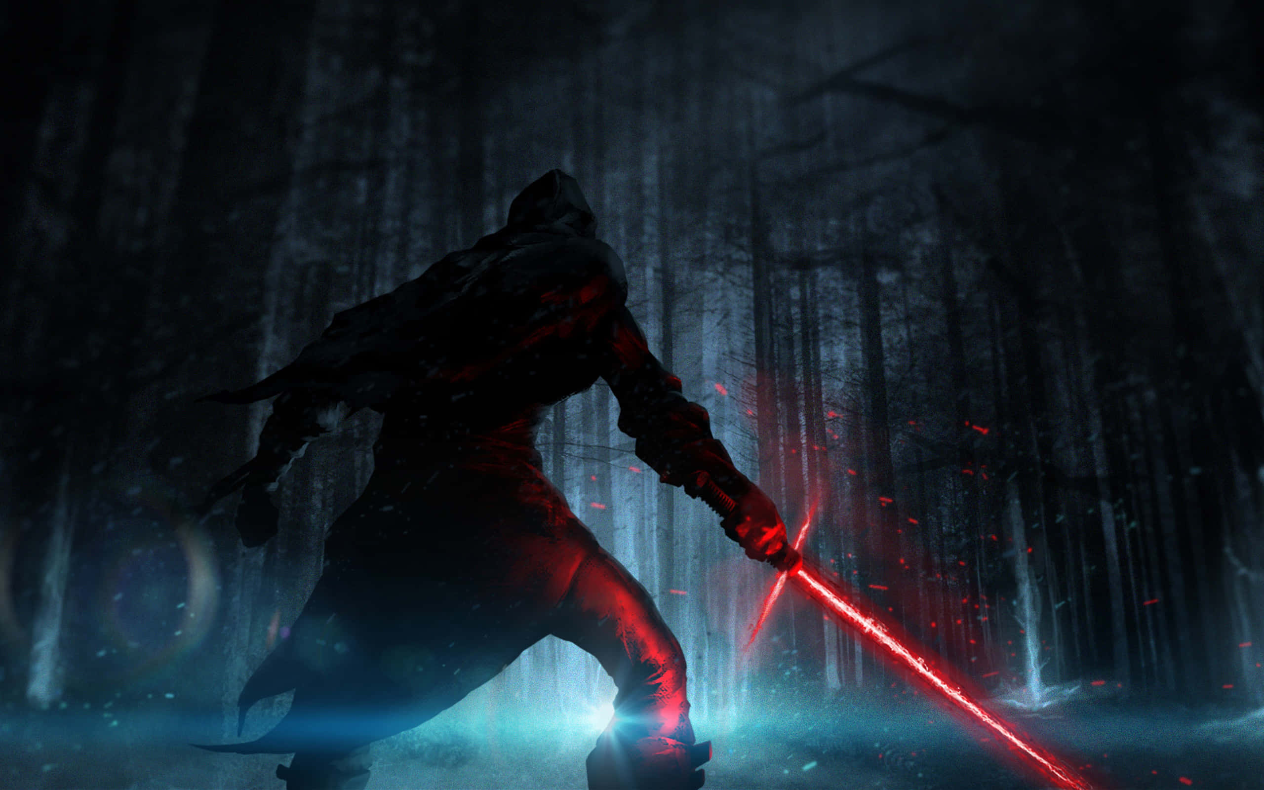 Star Wars The Force Awakens, hooded warrior, glowing red sword, 2K Desktop Wallpaper