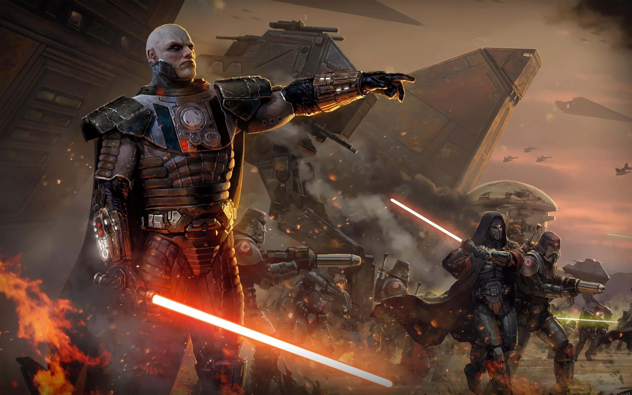 Star Wars, red lightsaber, stormtroopers, 2K Desktop Wallpaper