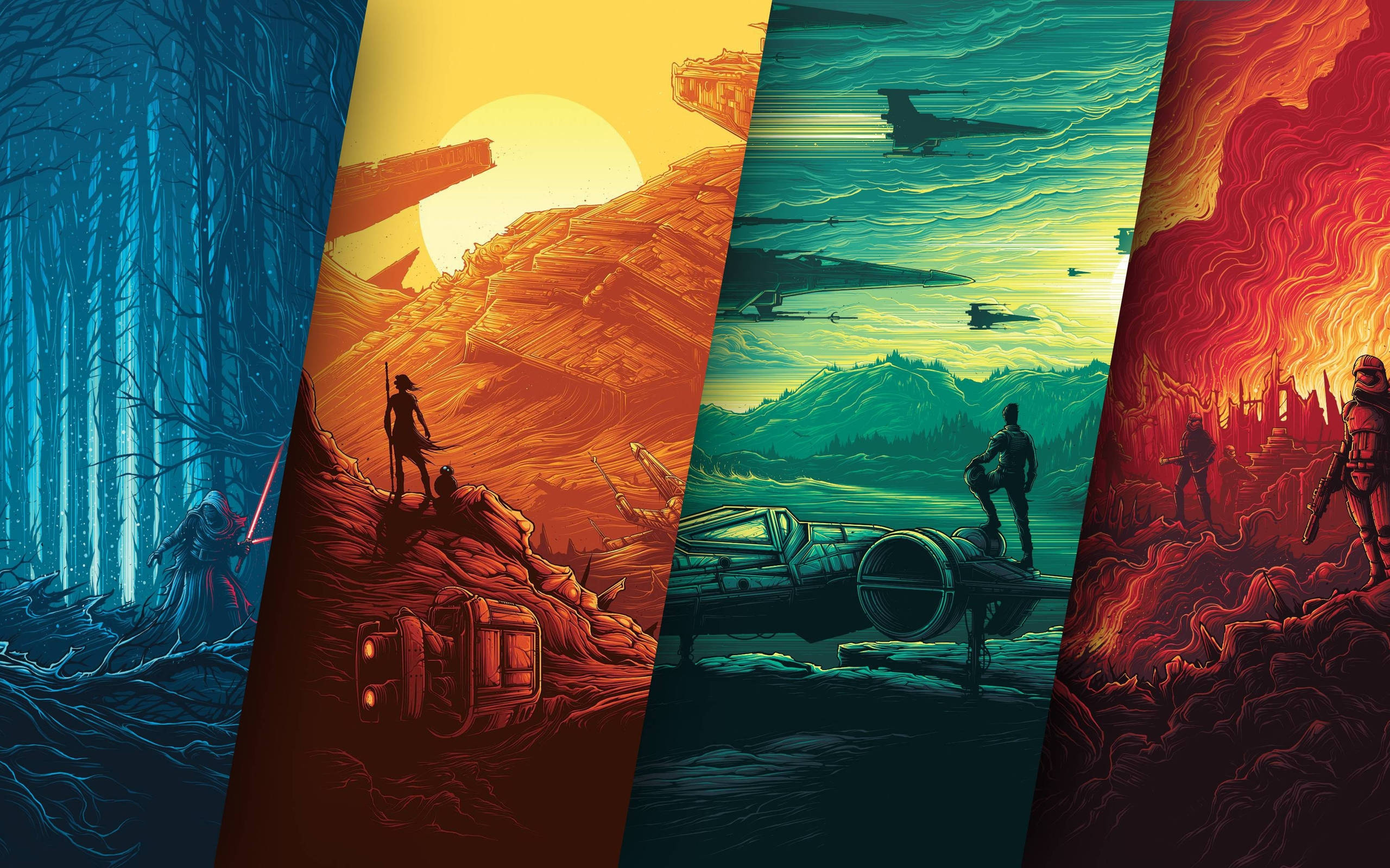 Star Wars, forest duel, desert planet, 2K Desktop Wallpaper