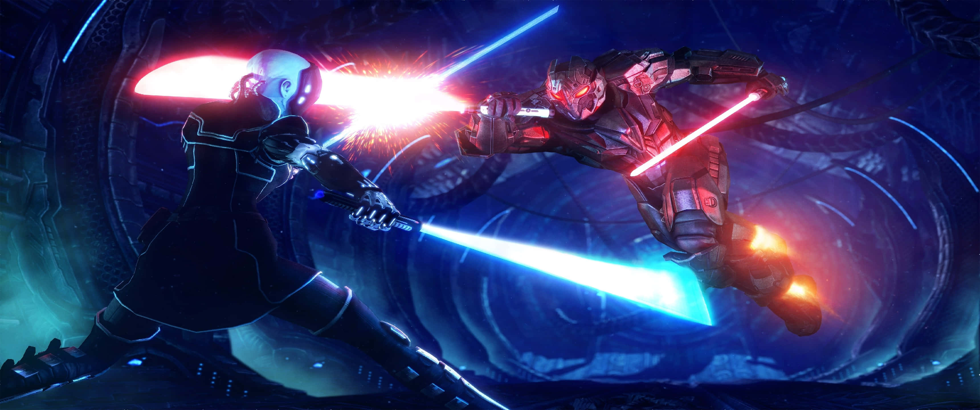 Star Wars, lightsaber duel, red lightsabers, 2K Desktop Wallpaper