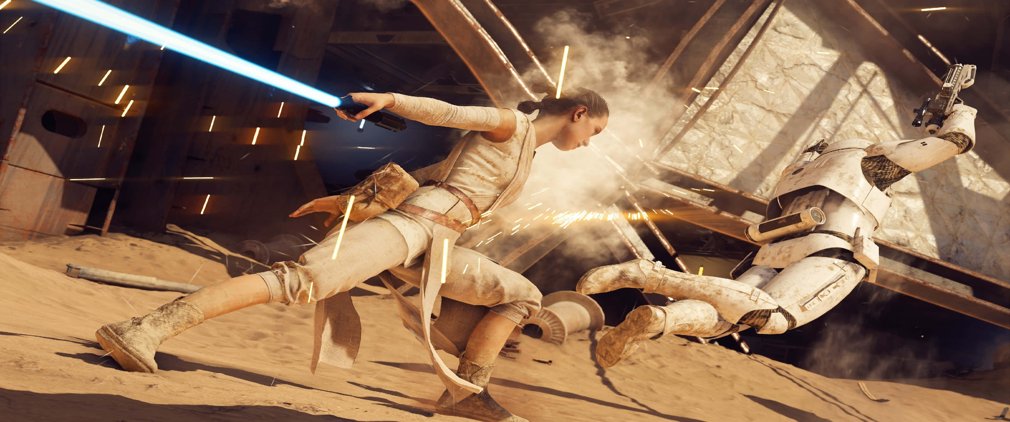 Star Wars, lightsaber duel, blue lightsaber, 2K Desktop Wallpaper