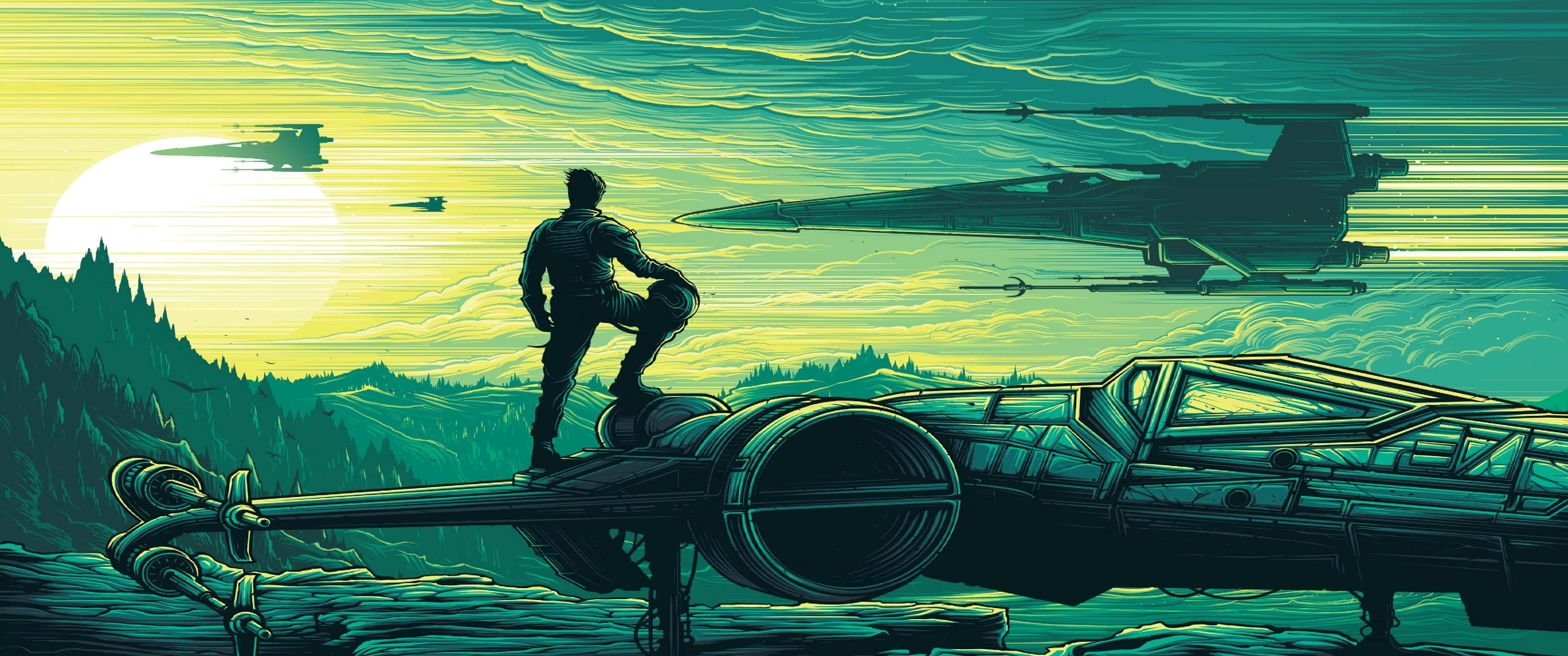 Star Wars, sunset, starfighter, 2K Desktop Wallpaper