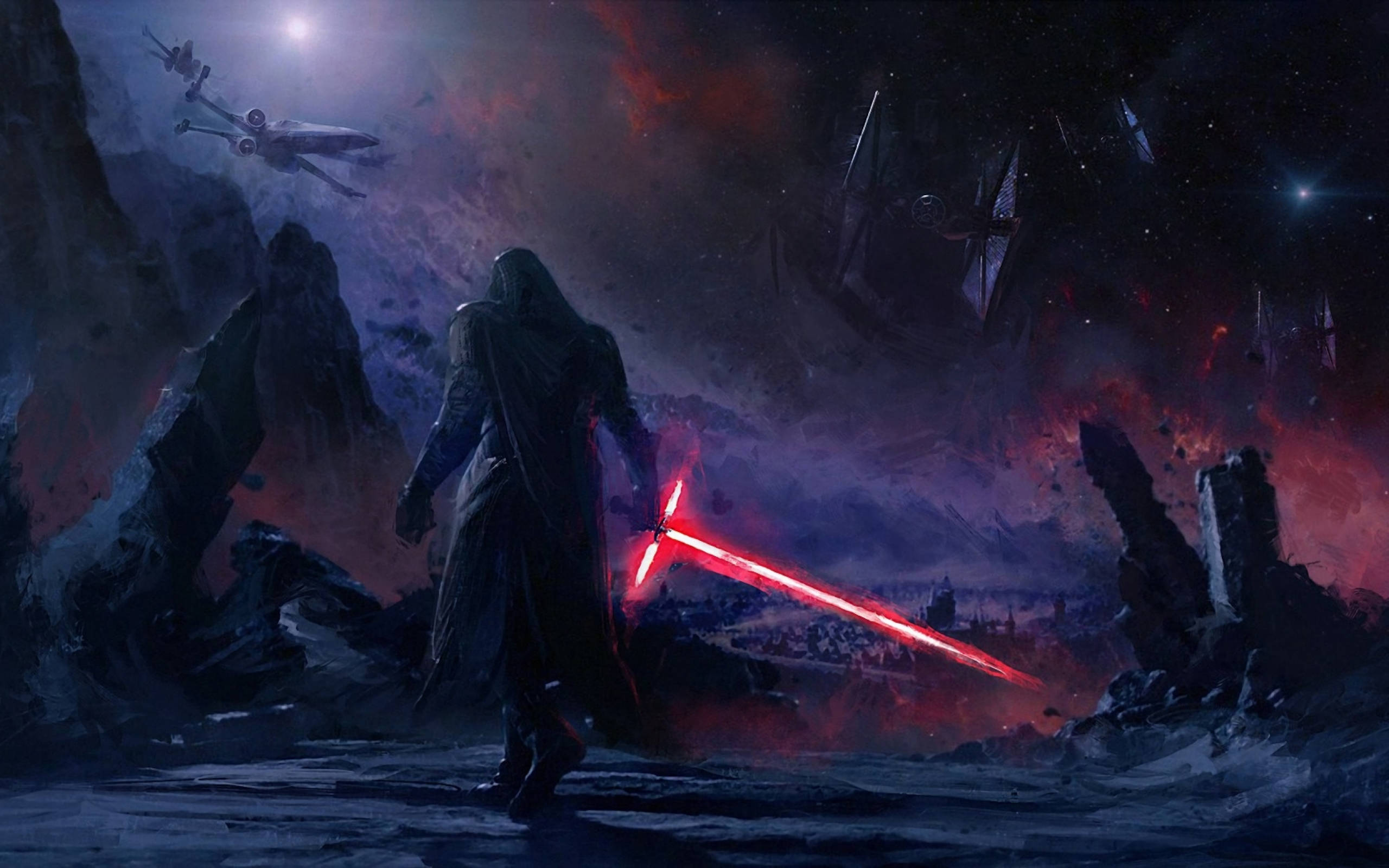 Star Wars, cloaked figure, red lightsaber, 2K Desktop Wallpaper