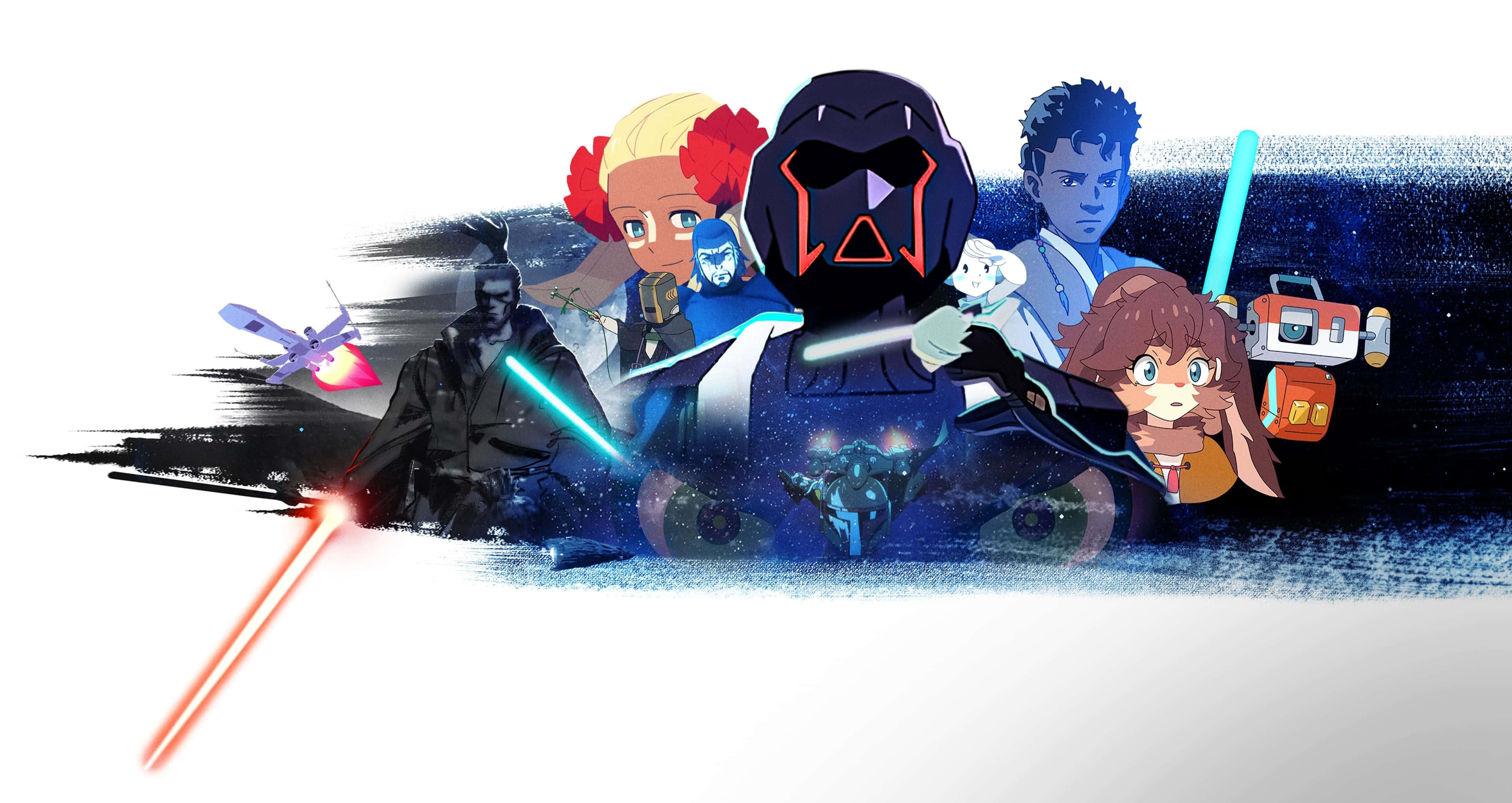 Star Wars Visions, anime-style, diverse characters, 4K Desktop Wallpaper