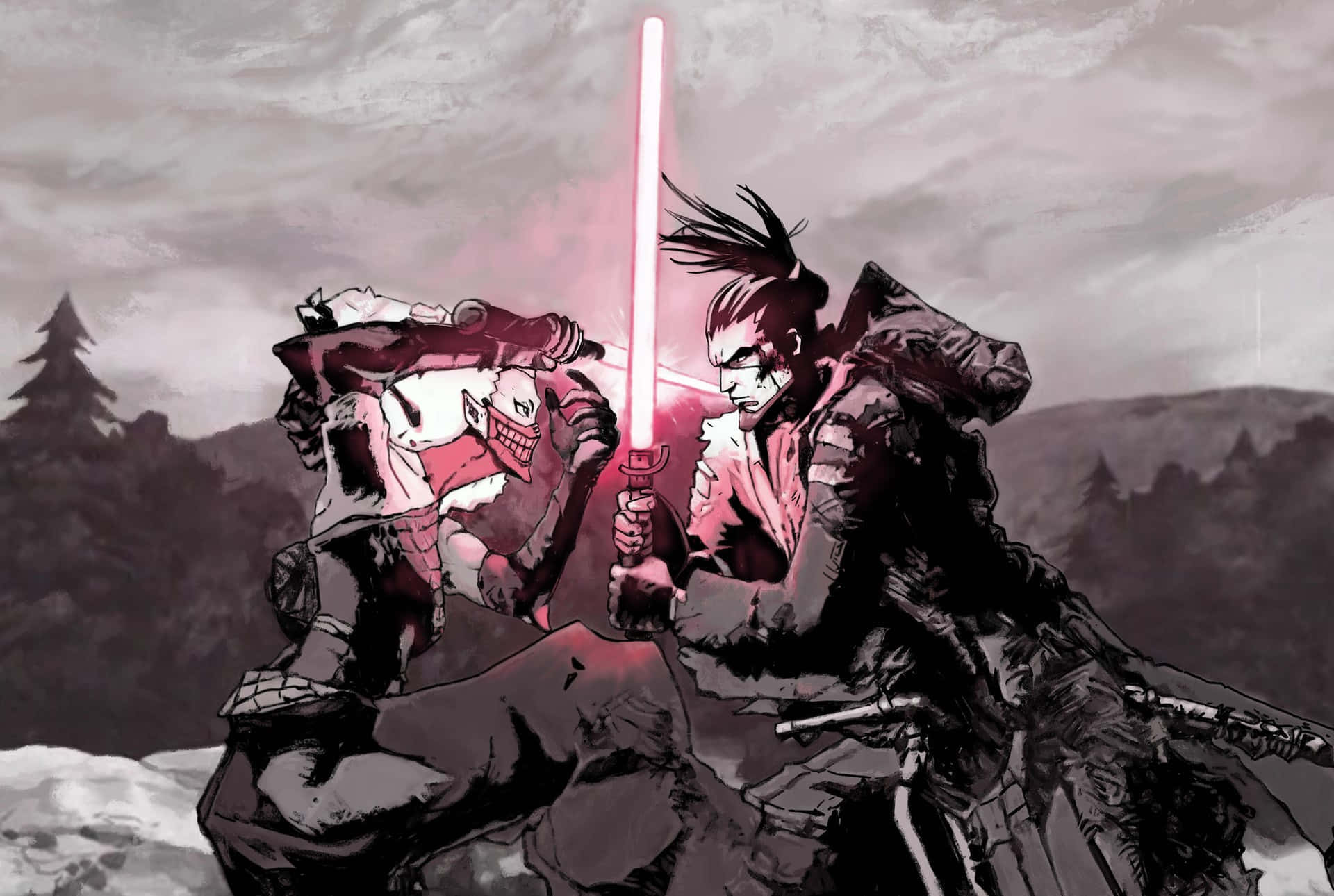 Star Wars Visions, samurai duel, snowy forest, Full HD Desktop Wallpaper