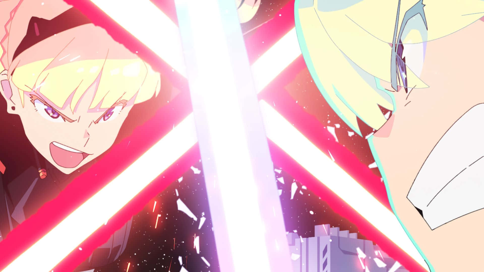 Star Wars Visions, anime, neon-lit urban battlefield, Full HD Desktop Wallpaper