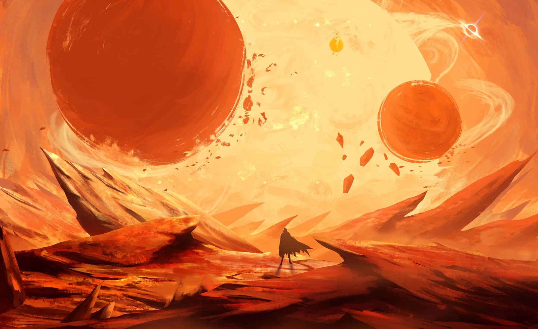 Star Wars Visions, cloaked figure, jagged red alien landscape, HD Desktop Wallpaper