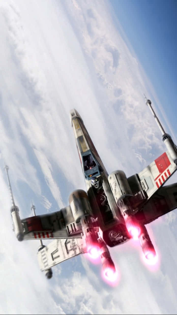 Star Wars X Wing, glowing pink engines, cloudy sky, HD Phone Wallpaper