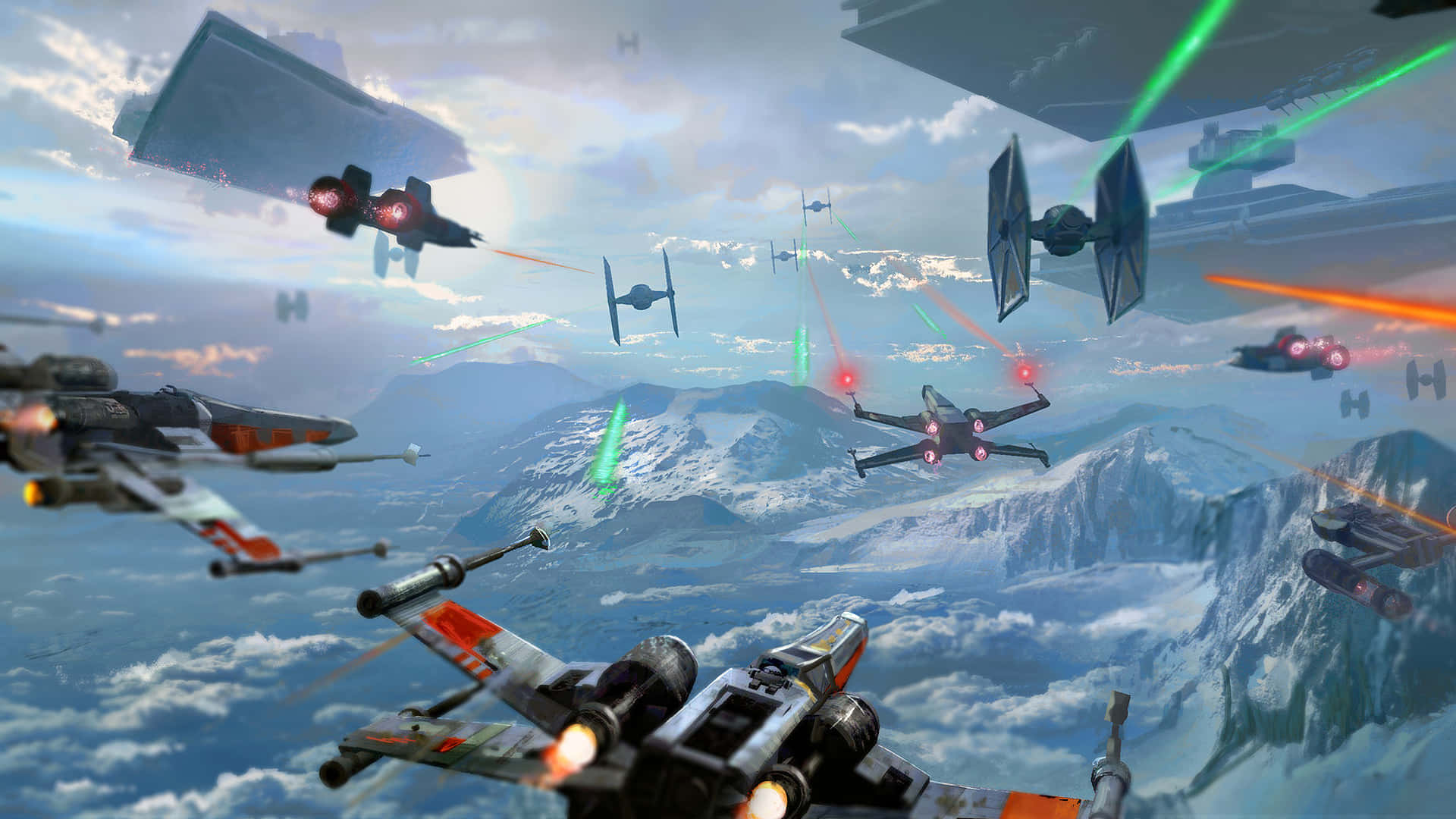Star Wars, X Wing, green laser blasts, Full HD Desktop Wallpaper