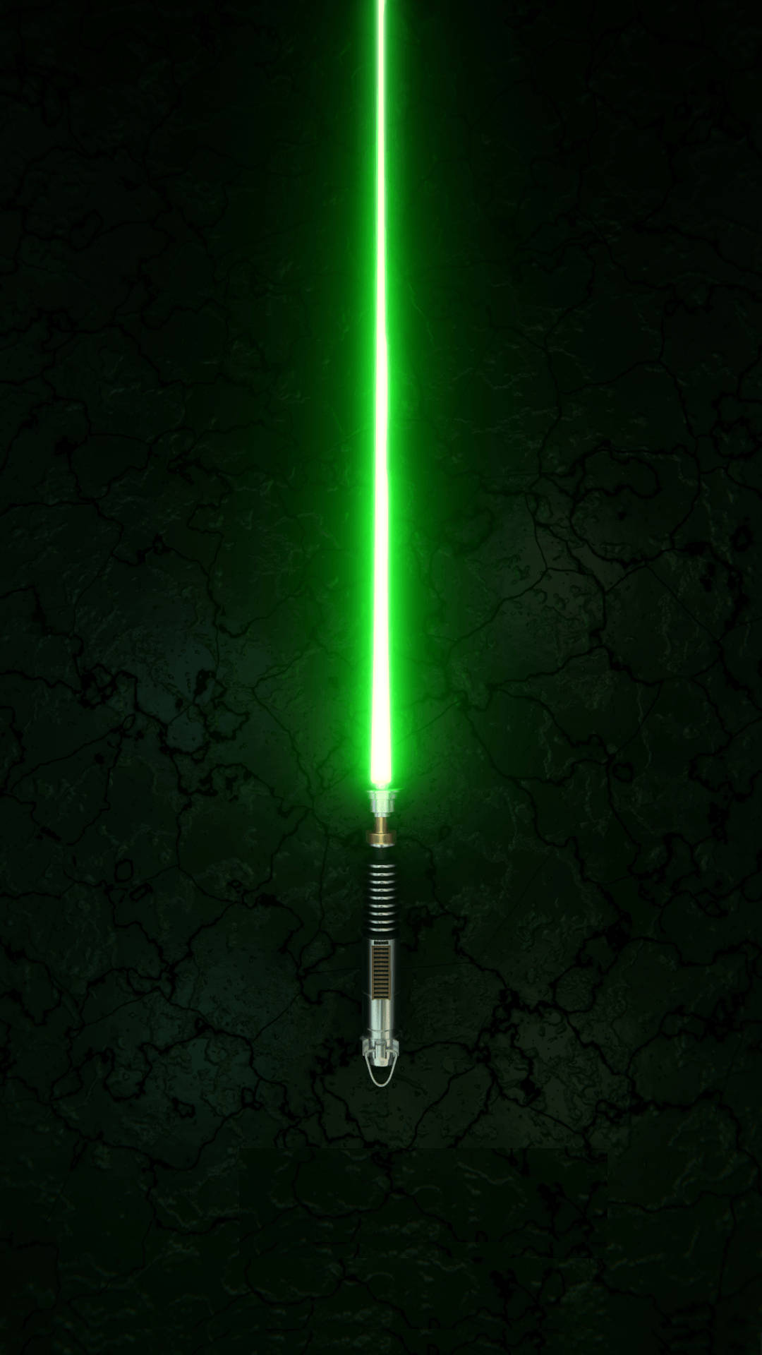 Star Wars, green lightsaber, cracked dark surface, Full HD Phone Wallpaper