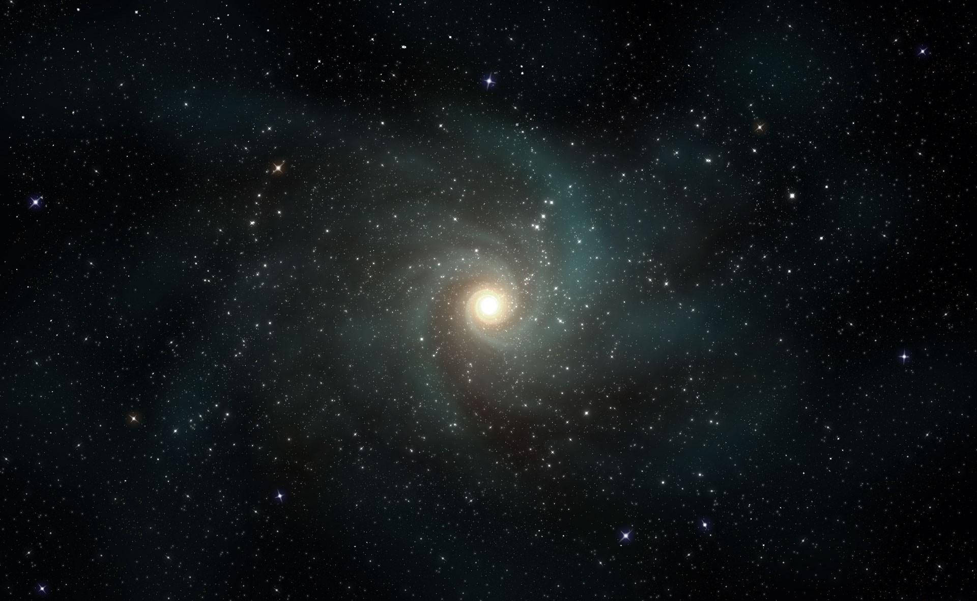 spiral galaxy, bright core, swirling teal and gold arms, Full HD Desktop Wallpaper