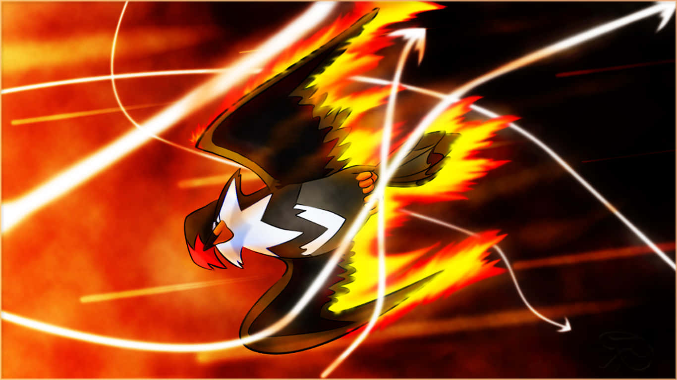 Staraptor, fiery bird Pokémon, blazing orange sky, HD Desktop Wallpaper