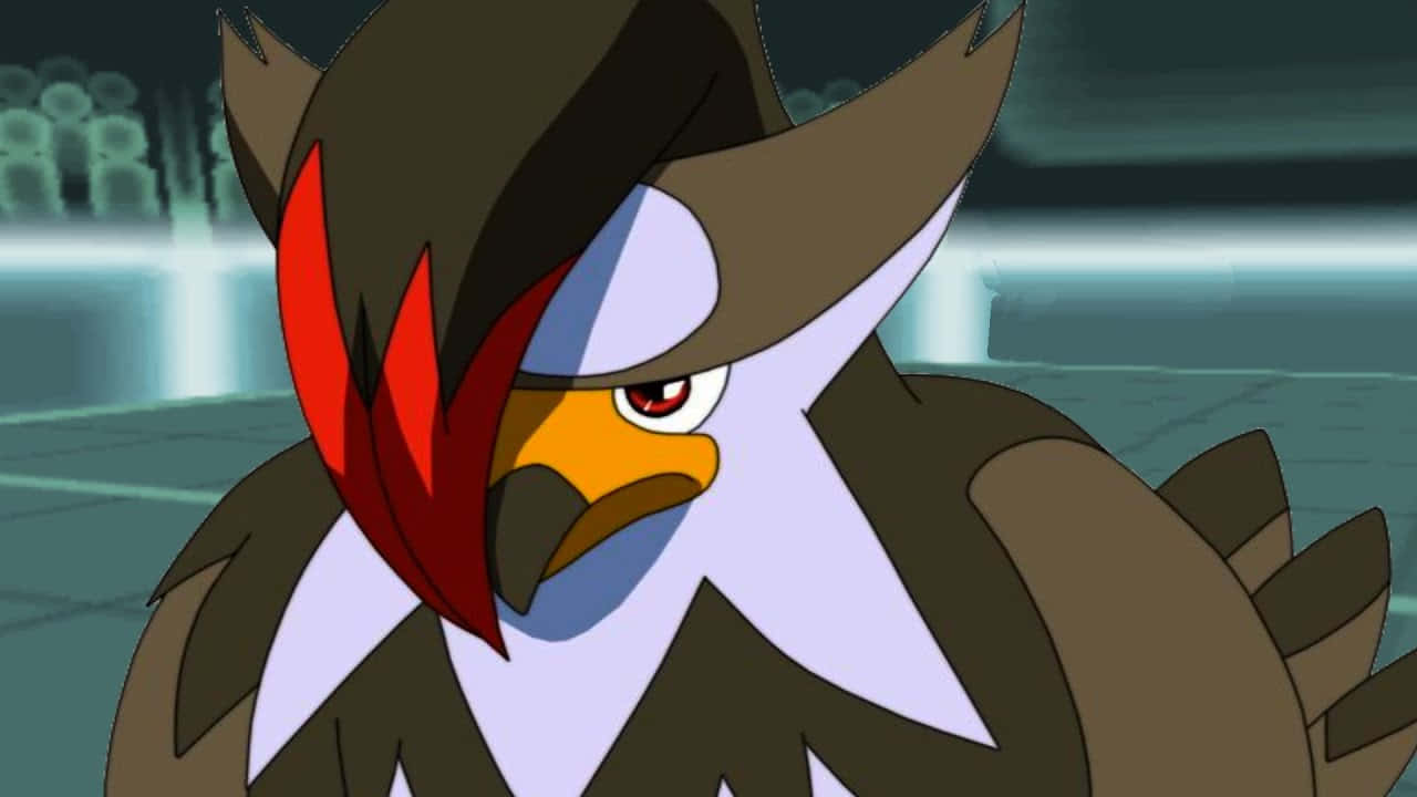 Staraptor, red crest, sharp gaze, HD Desktop Wallpaper