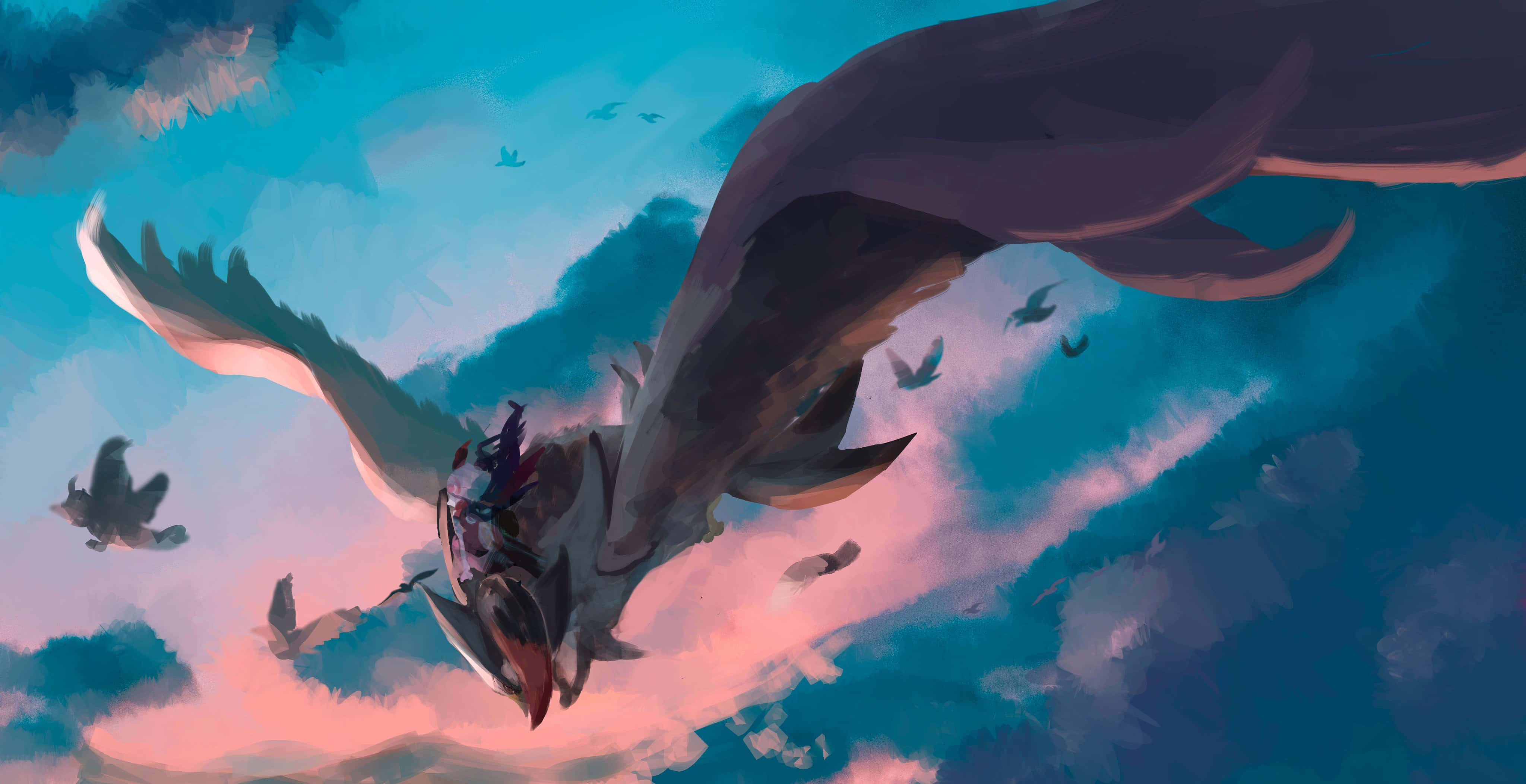Staraptor, golden hour, twilight sky, 4K Desktop Wallpaper