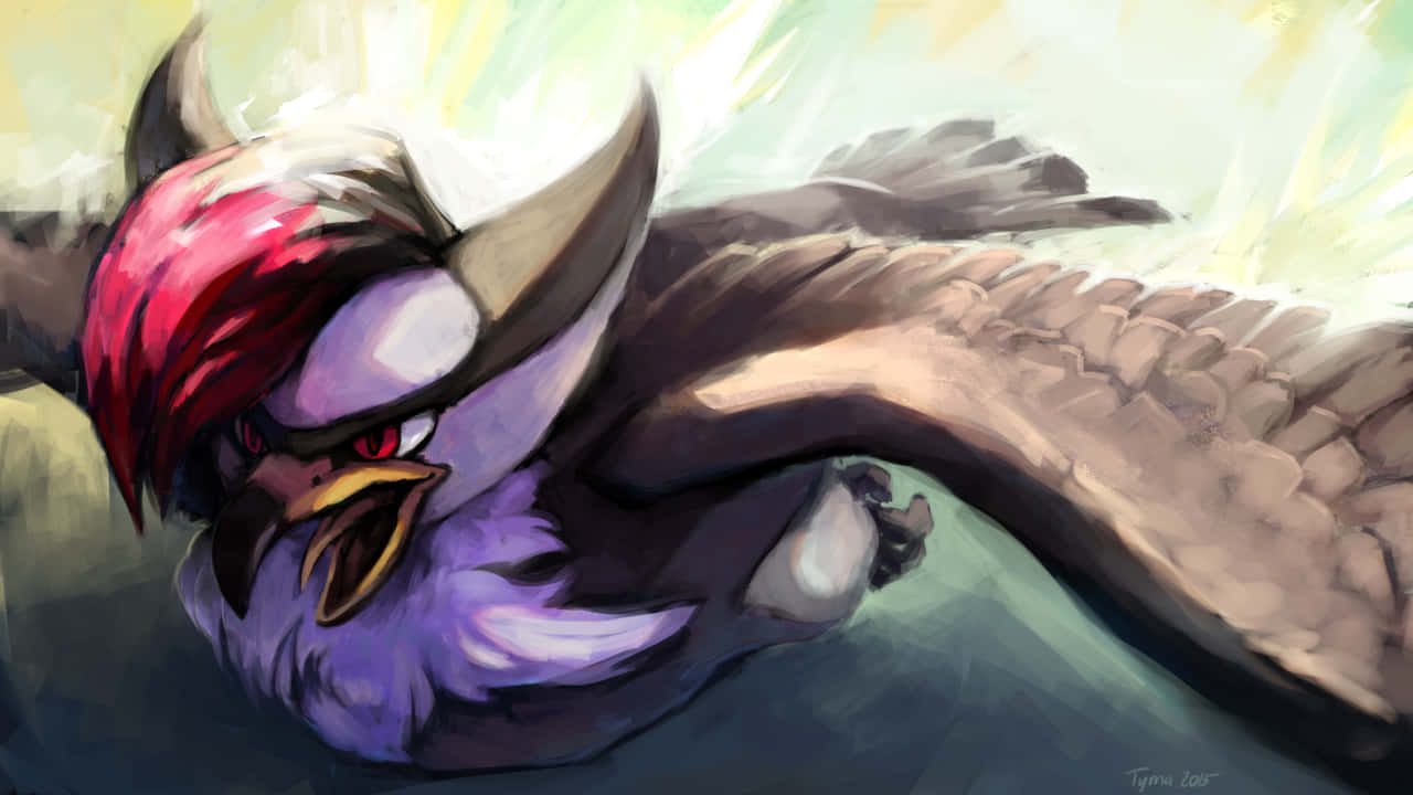 Staraptor, purple bird, red crest, HD Desktop Wallpaper