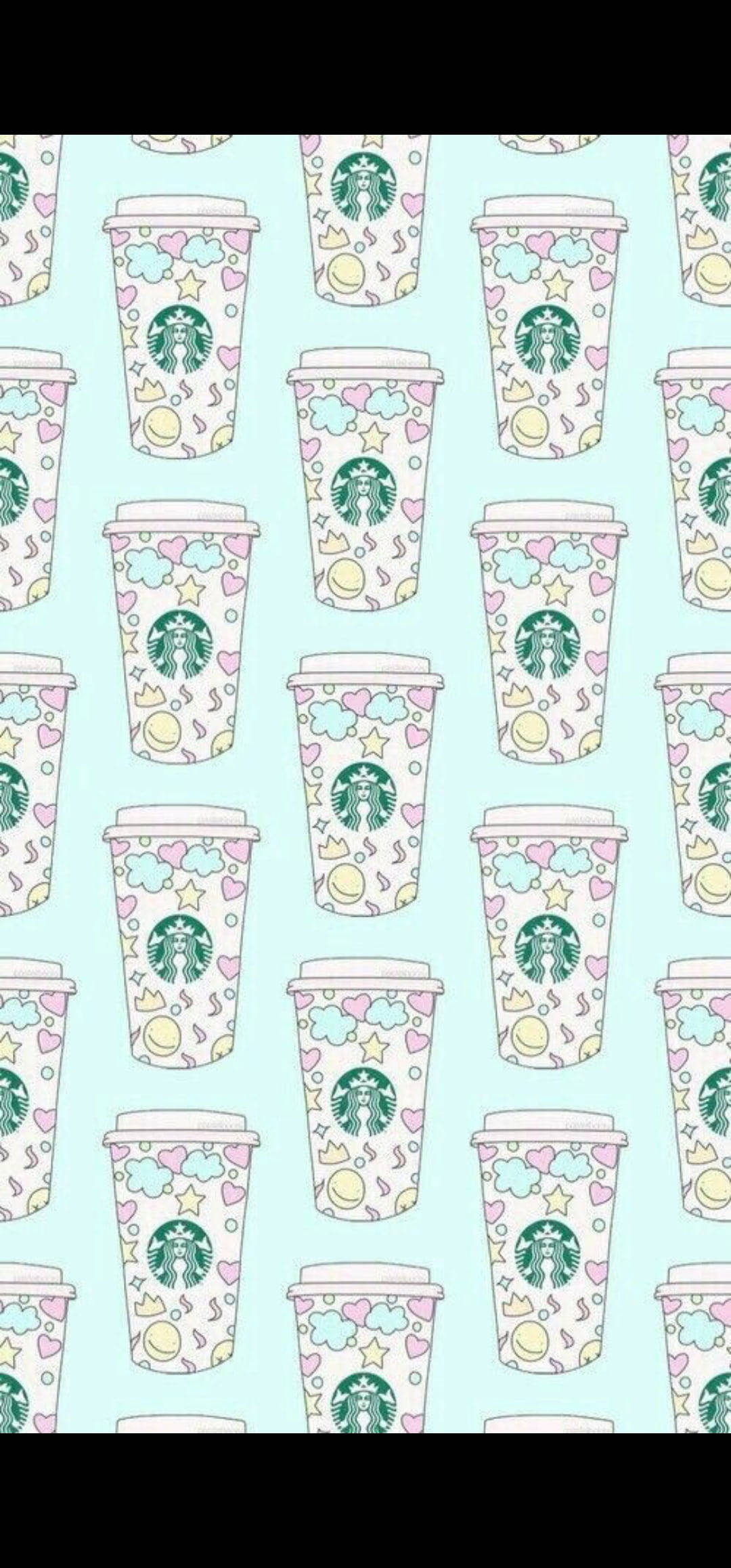 Starbucks iPhone, black border, pastel hearts, Full HD Phone Wallpaper