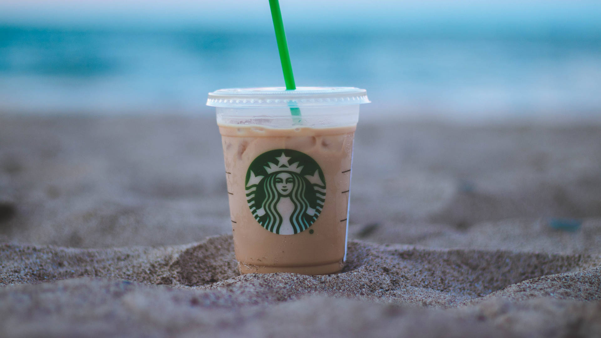 Starbucks, iced coffee, green straw, Full HD Desktop Wallpaper