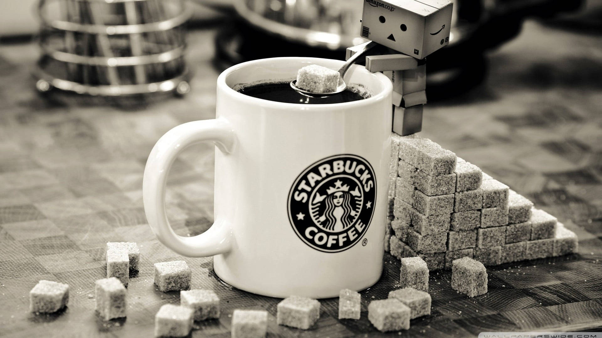 Starbucks, coffee mug, sepia-toned, Full HD Desktop Wallpaper