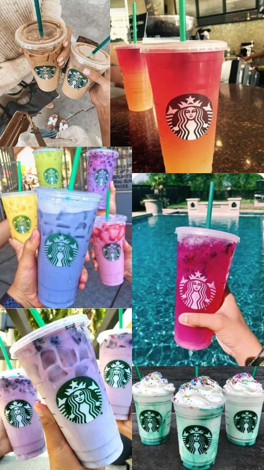 Starbucks, frozen drinks, rainbow hues, HD Phone Wallpaper