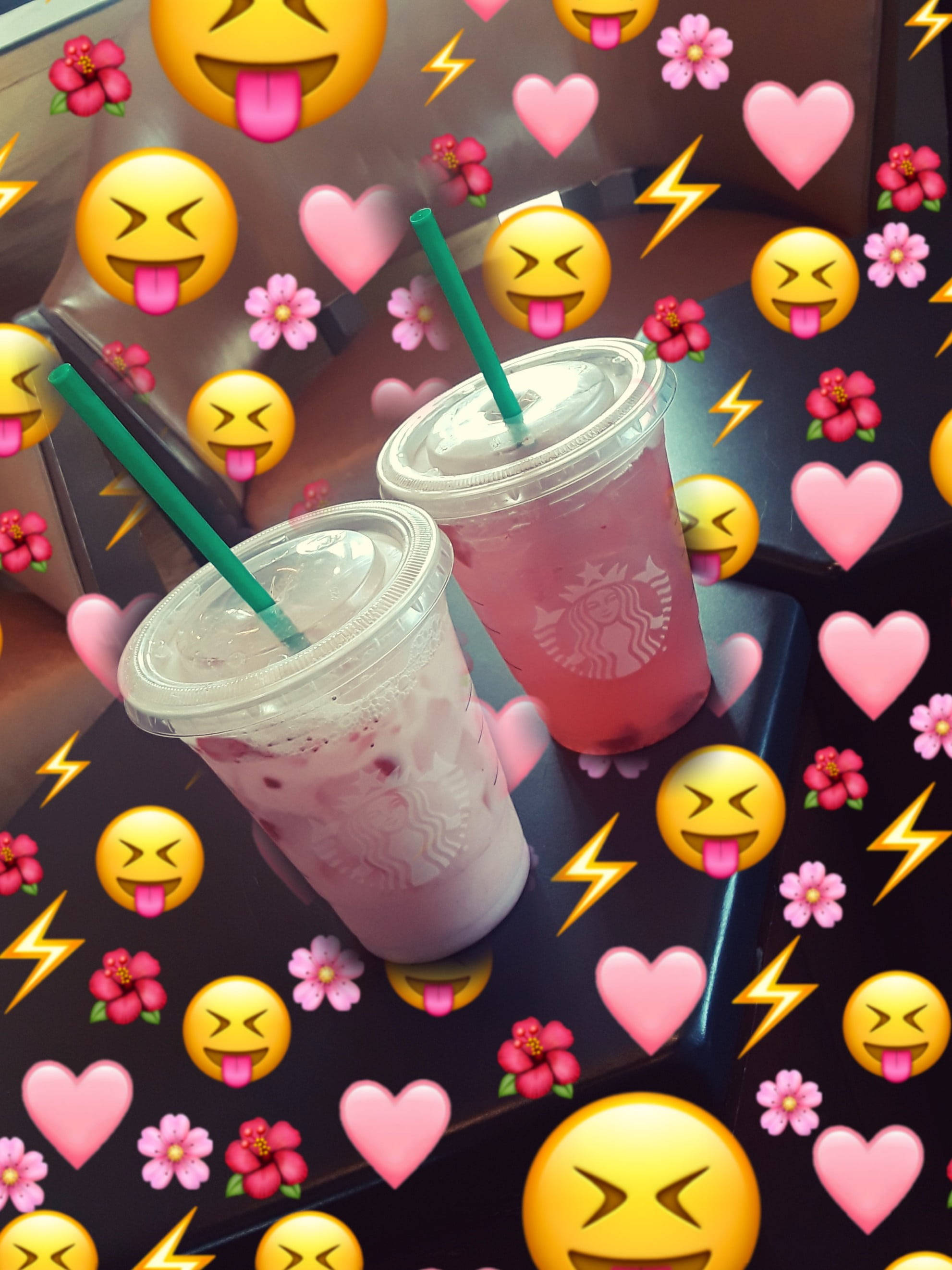 Starbucks, iced drinks, green straws, 2K Phone Wallpaper