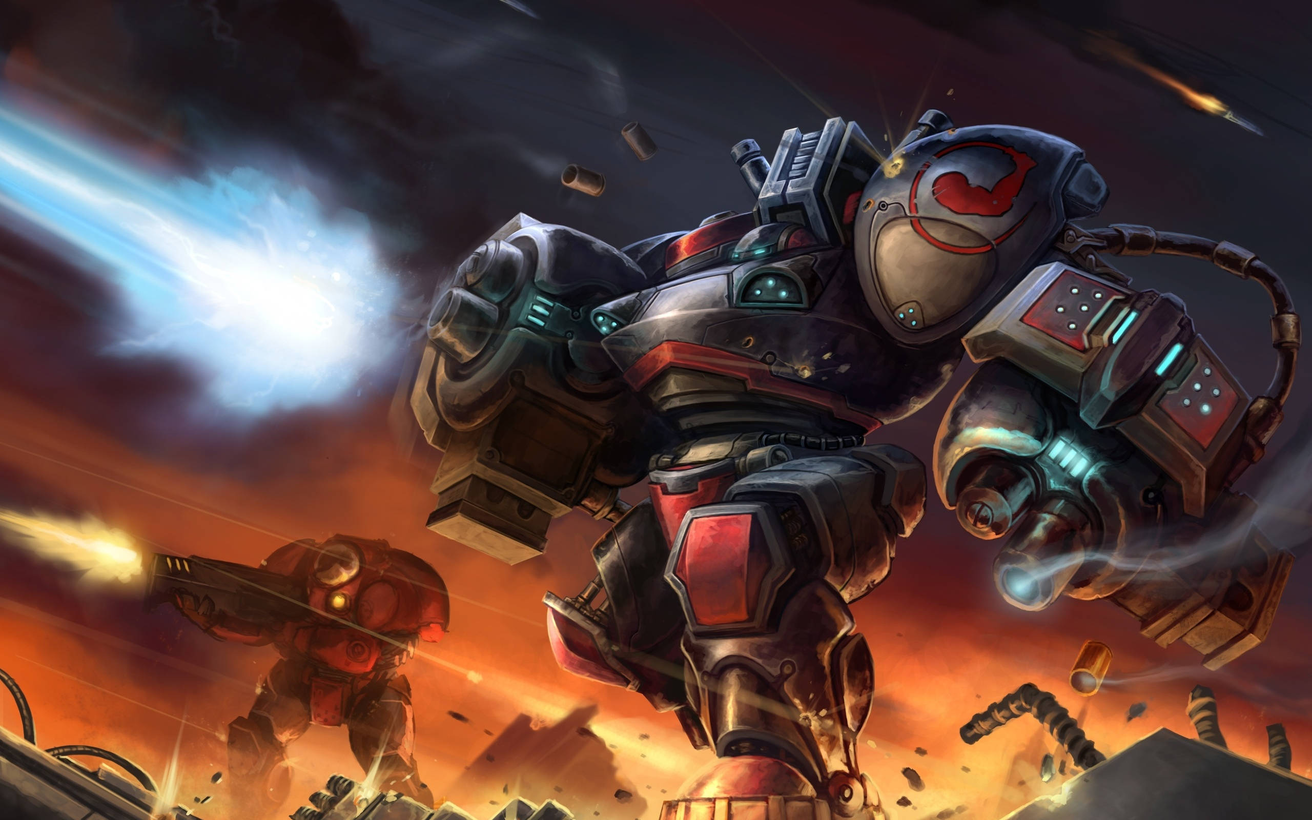 StarCraft 2, massive armored mech, blinding blue beam, 2K Desktop Wallpaper