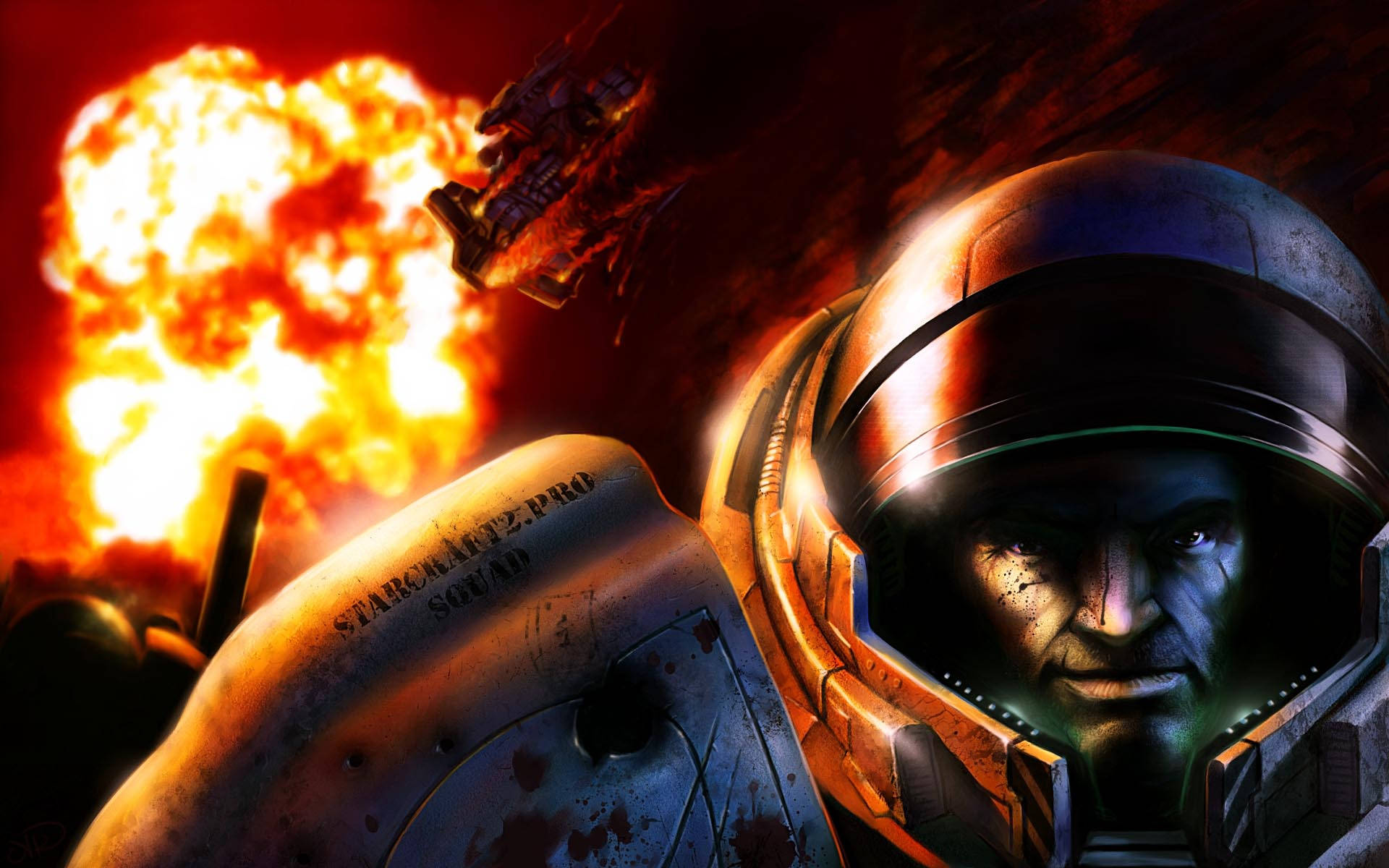 StarCraft 2, battle explosion, astronaut, Full HD Desktop Wallpaper