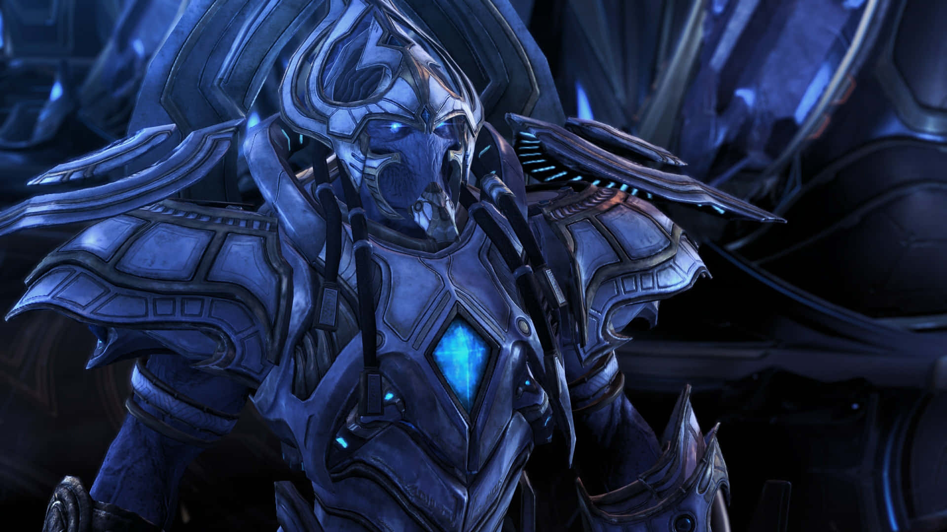 Starcraft, alien warrior, glowing blue eyes, Full HD Desktop Wallpaper