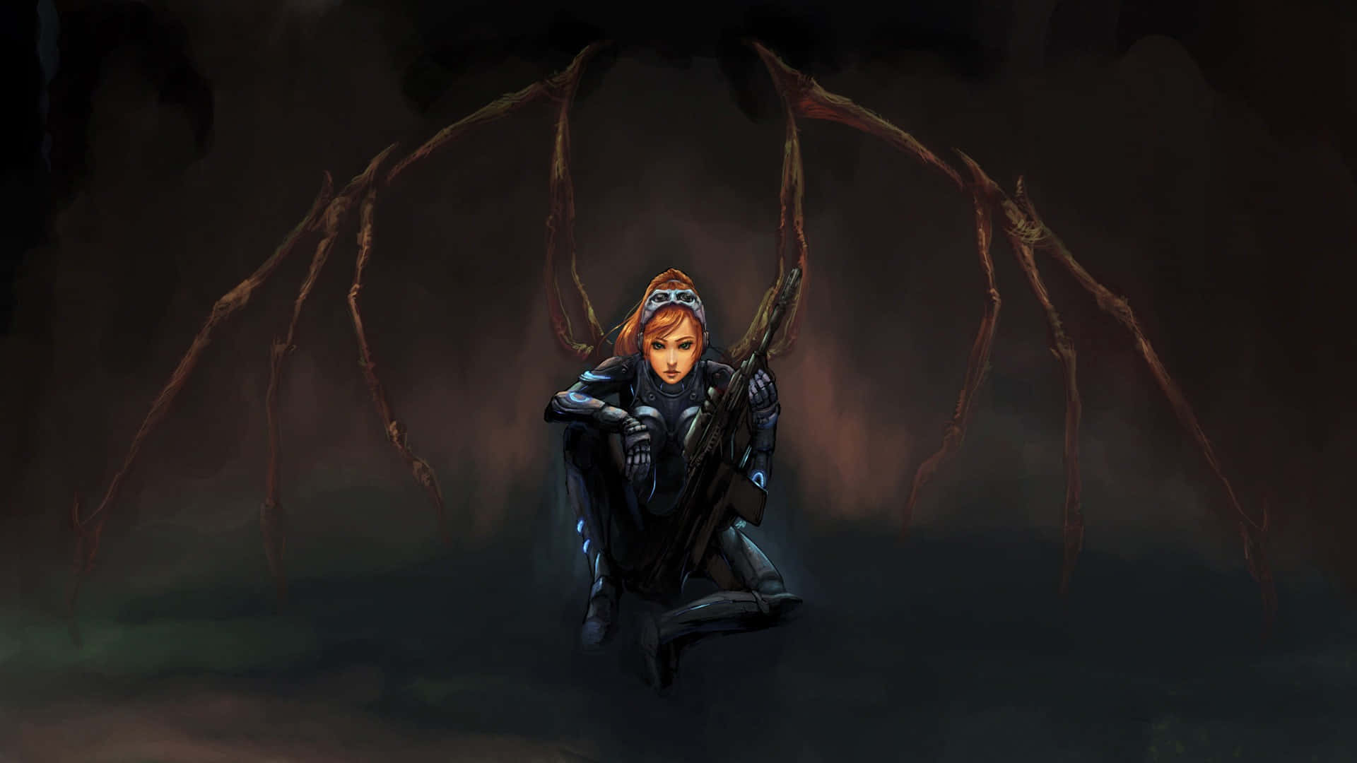 Starcraft, female soldier, dark armor, Full HD Desktop Wallpaper