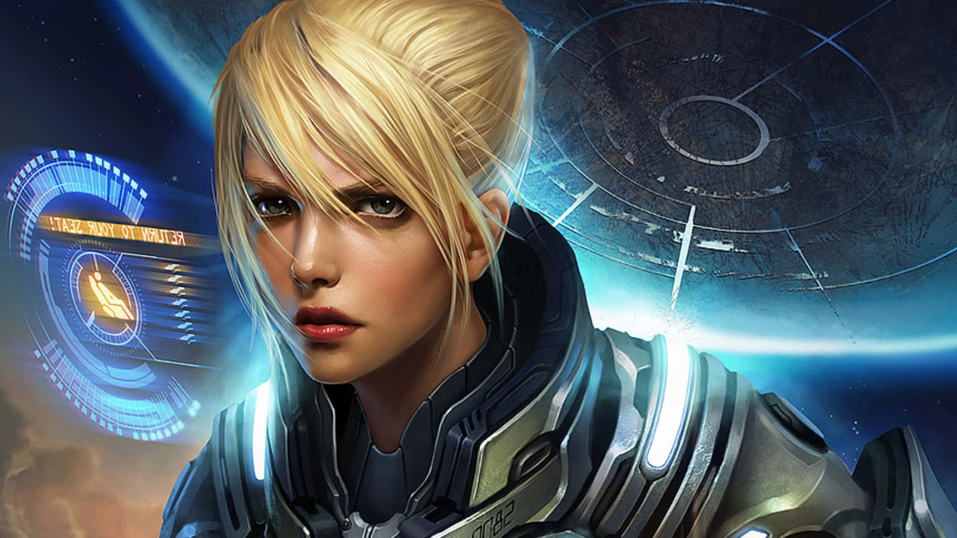 Starcraft characters, blonde female astronaut, futuristic armor, Full HD Desktop Wallpaper