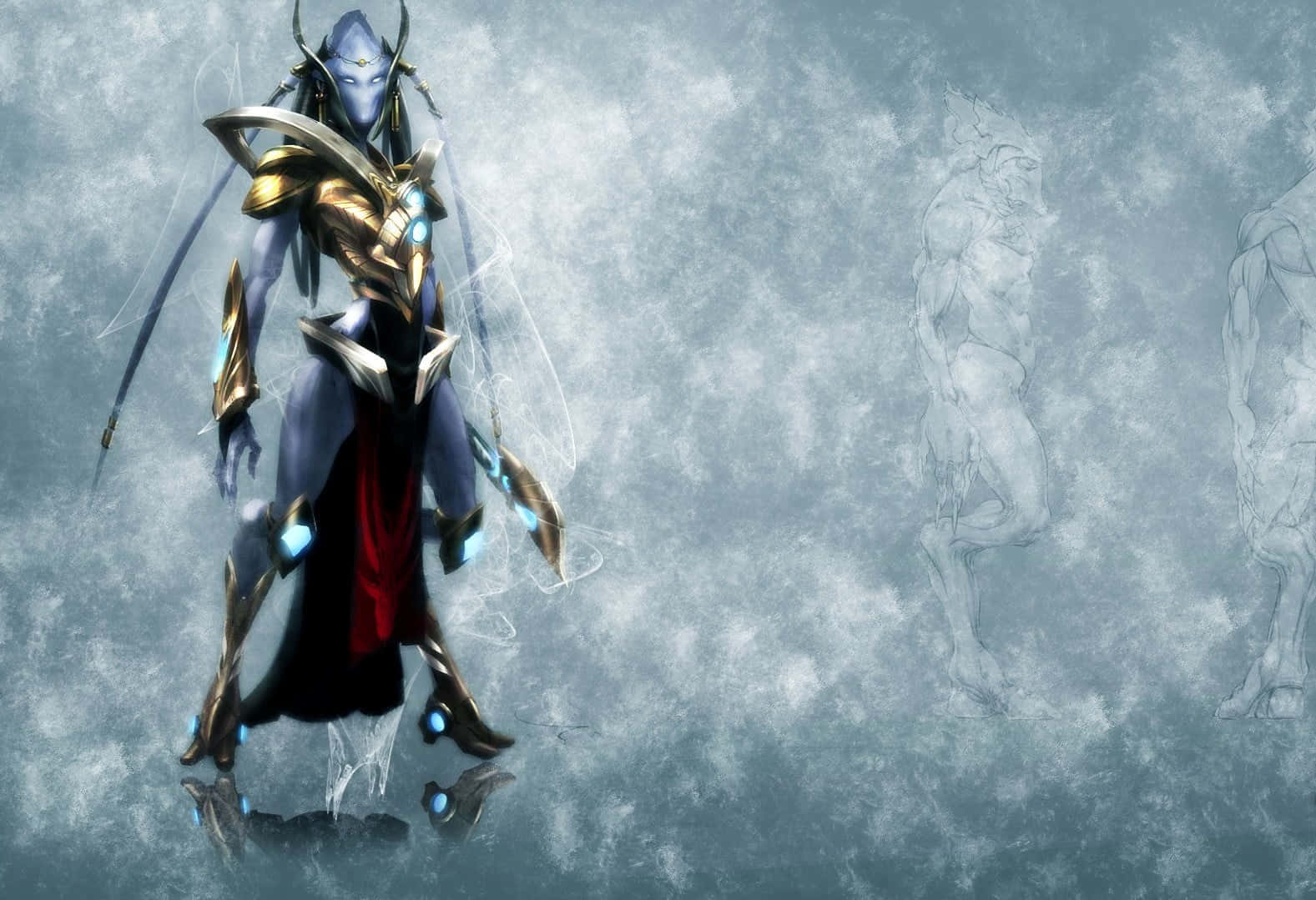 StarCraft, blue-skinned armored warrior, glowing blue accents, HD Desktop Wallpaper