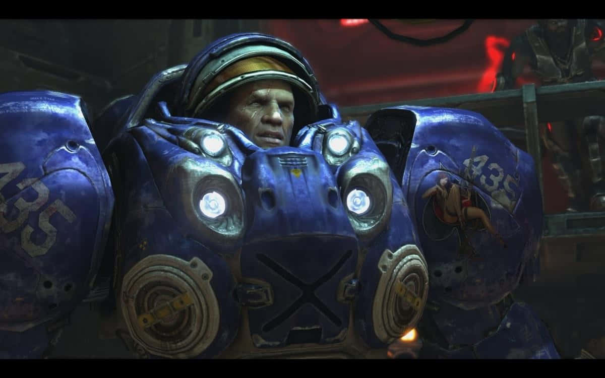 Starcraft characters, blue power armor, glowing lights, SD Desktop Wallpaper