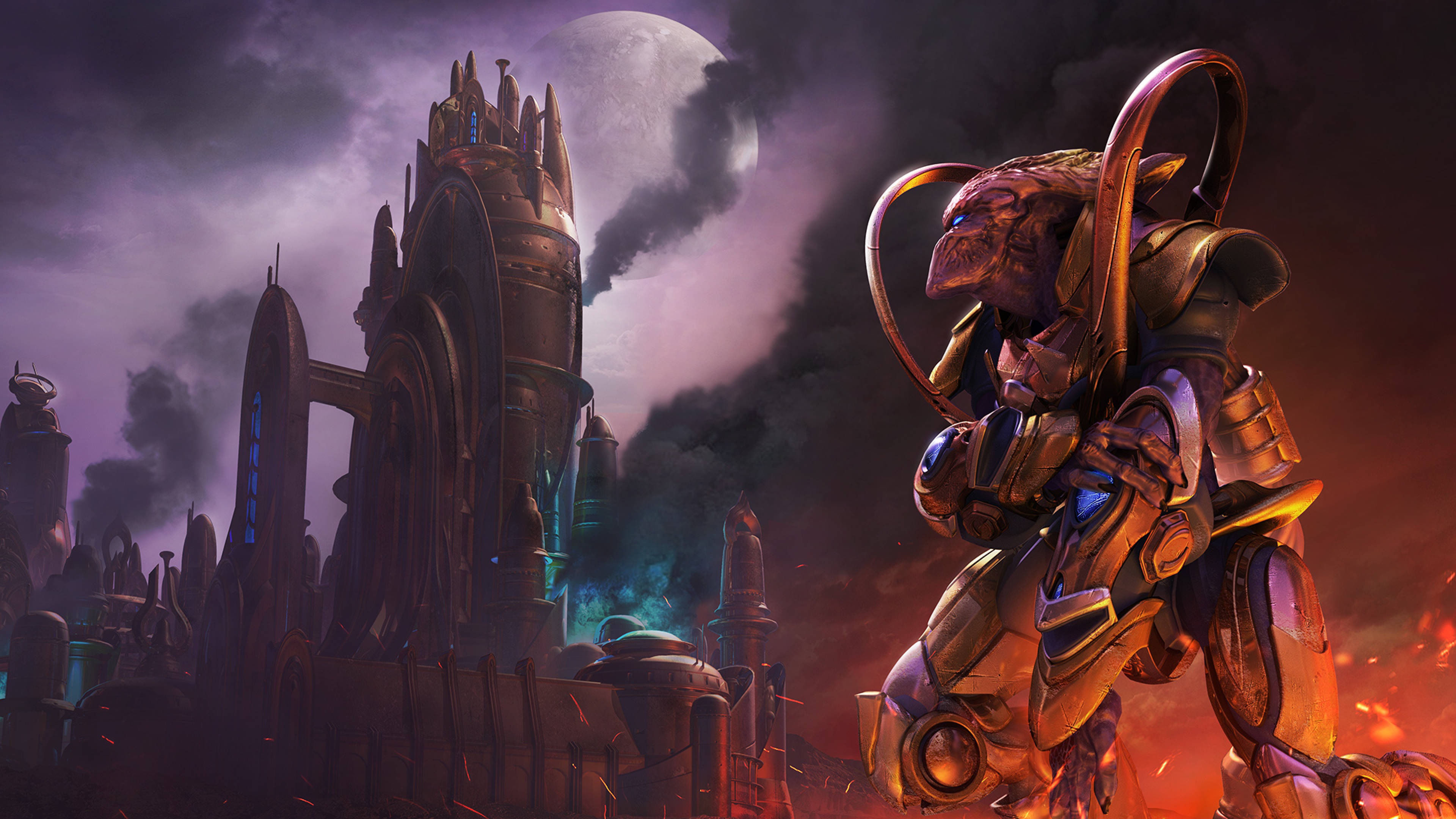 Starcraft, armored alien warrior, gothic ruin, 4K Desktop Wallpaper