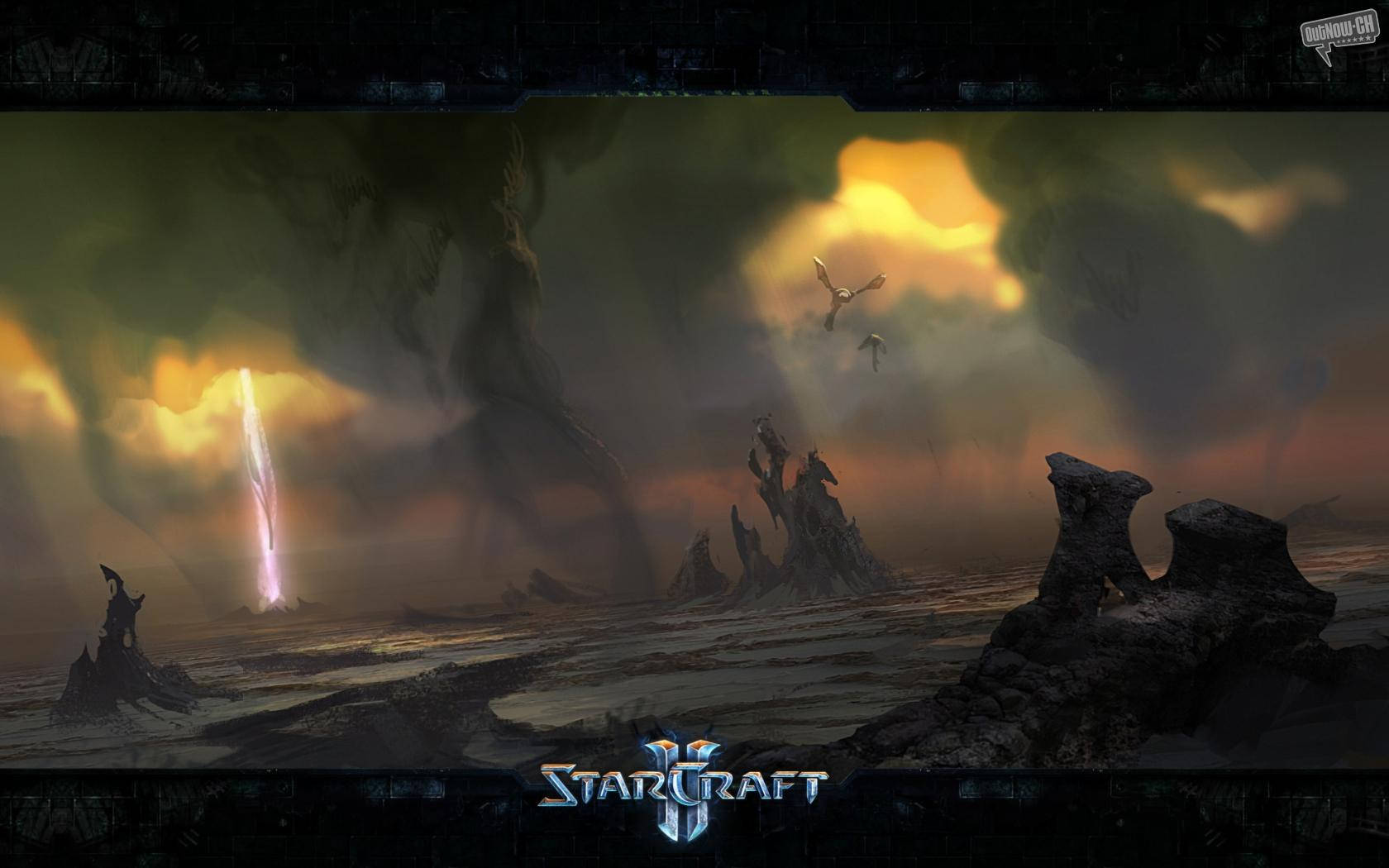 Starcraft, battlefield aftermath, jagged rock formations, HD Desktop Wallpaper